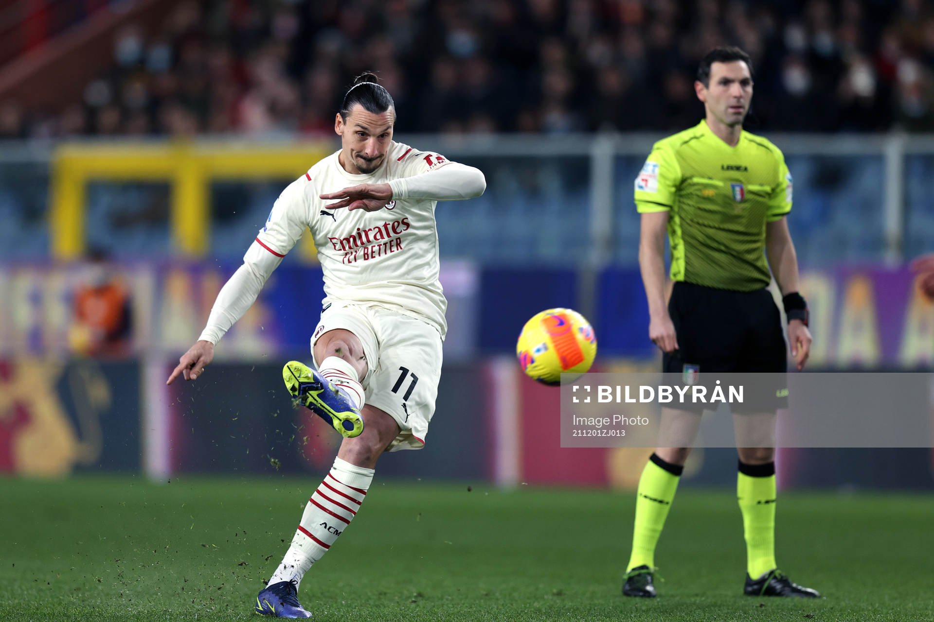 Zlatan Ibrahimovic of Milan scores the 1-0 goal