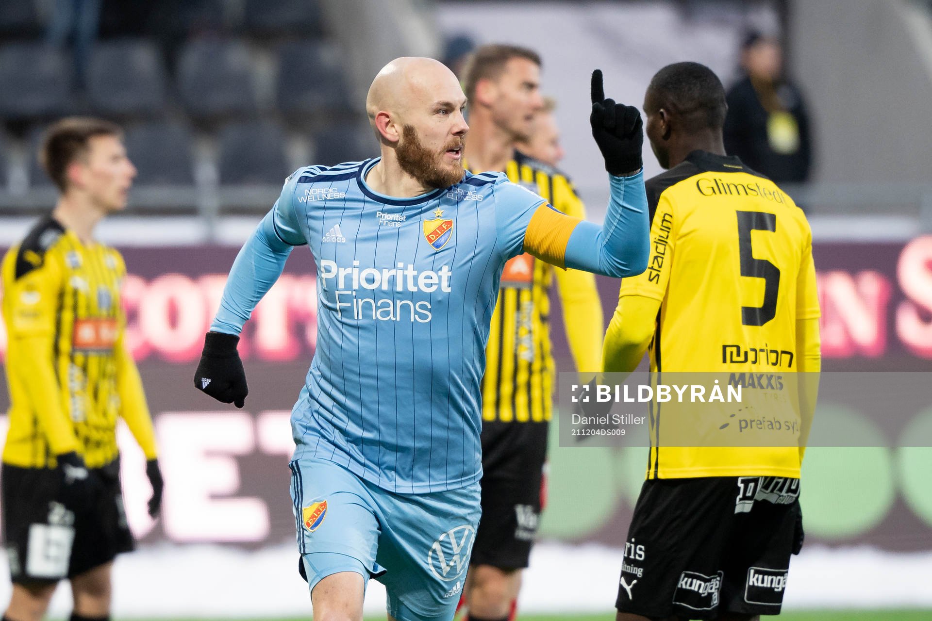 Djurgårdens Magnus Eriksson jublar efter 0-1 under fotbollsmatchen i Allsvenskan mellan Häcken och Djurgården den 4 december 2021 i Göteborg.