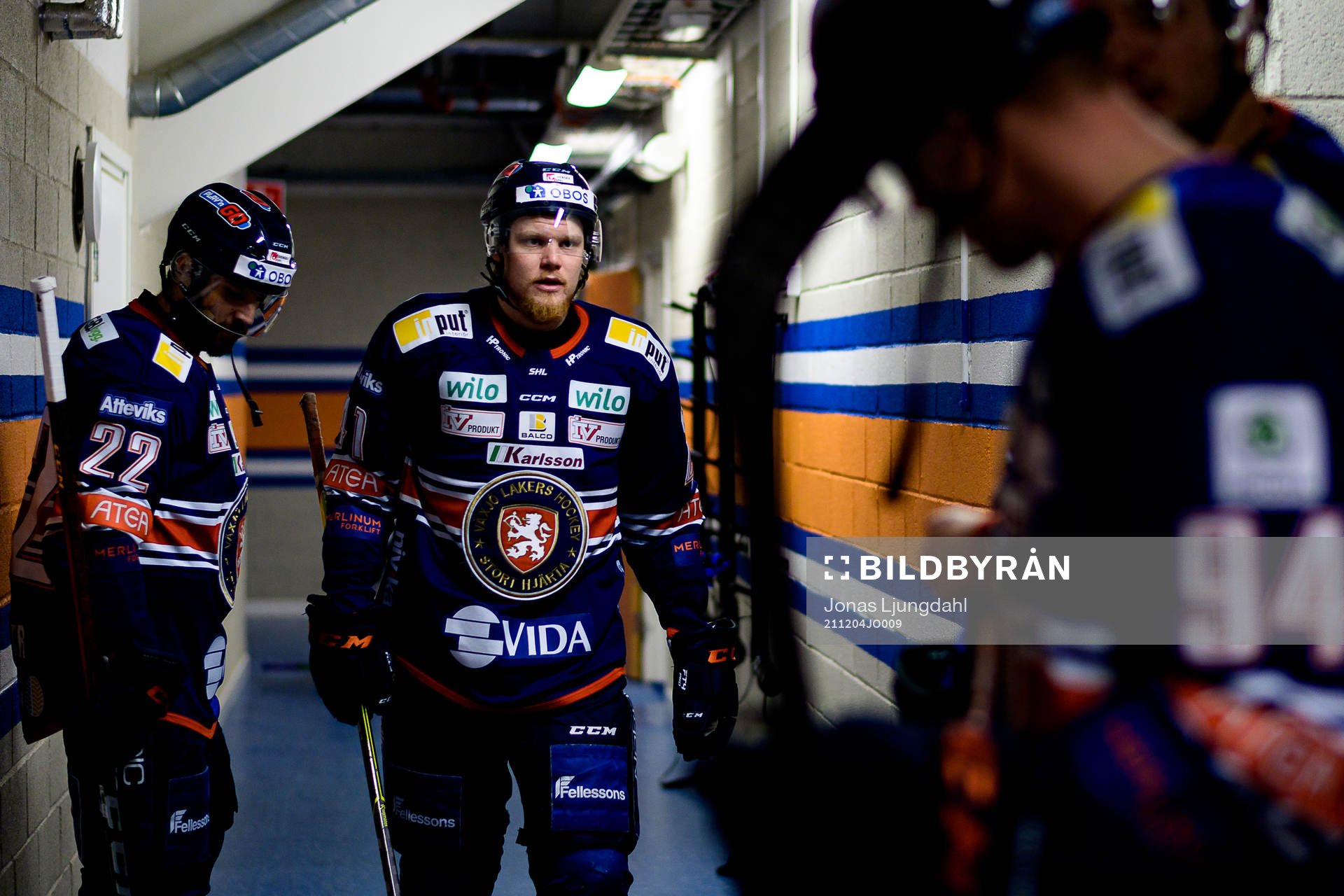 Växjös Ludvig Nilsson före ishockeymatchen i SHL mellan