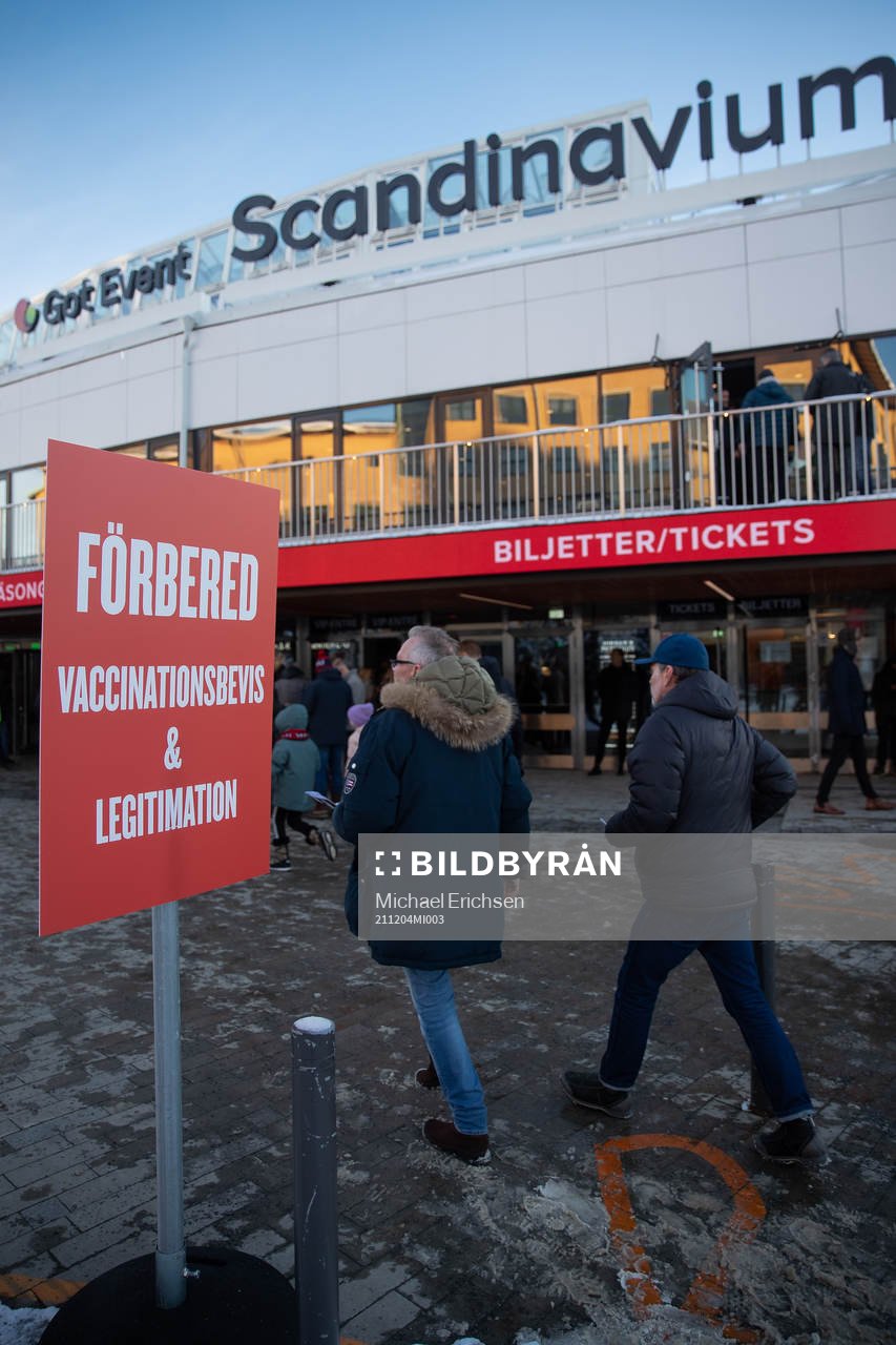 En informationsskylt gällande vaccinbevis för Covid-19