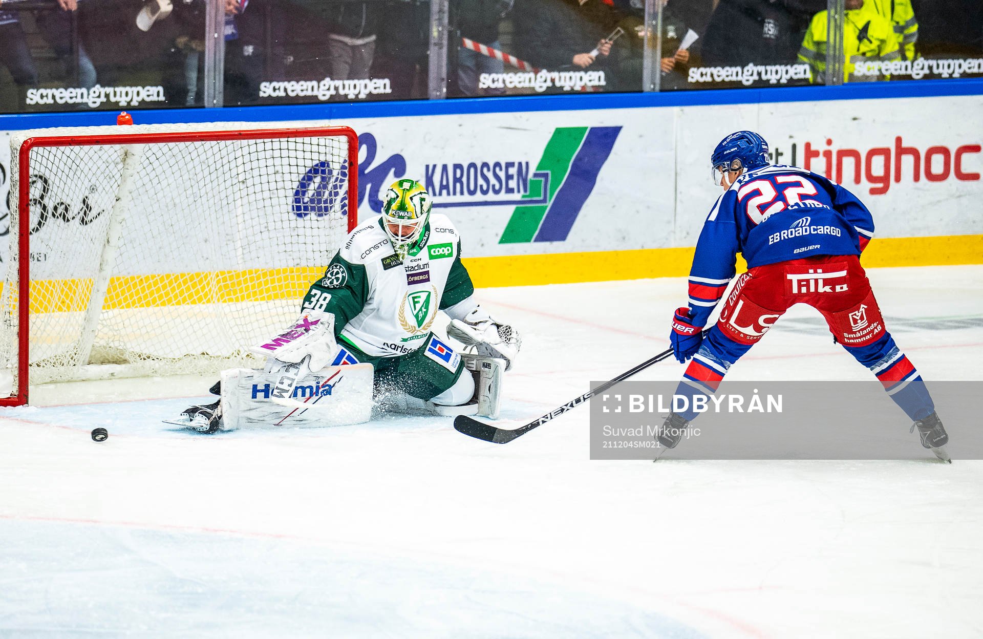 Färjestads målvakt Dominik Furch och Oskarshamns John