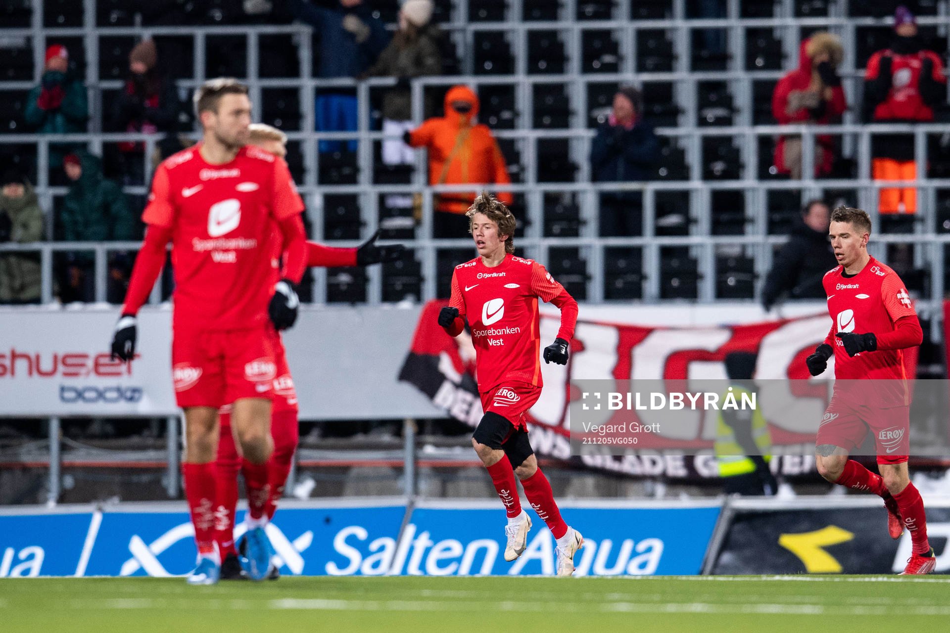 Niklas Jensen Wassberg of Brann after scoring 2-1 during the Eliteserien football match between Bodø/Glimt and Brann on December 5, 2021 in Bodø.