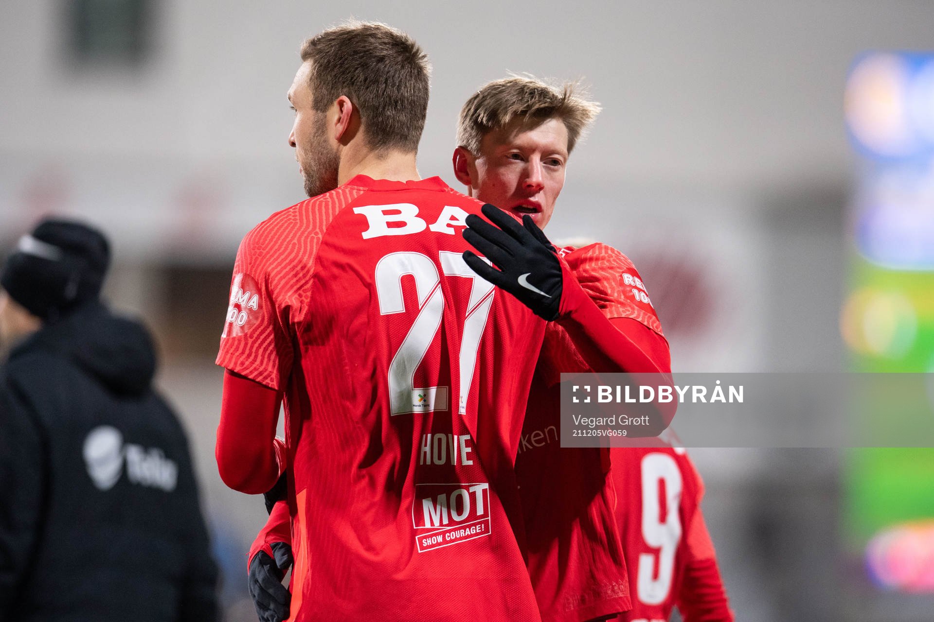 Runar Hove and Ole Martin Kolskogen of Brann after the Eliteserien football match between Bodø/Glimt and Brann on December 5, 2021 in Bodø. 