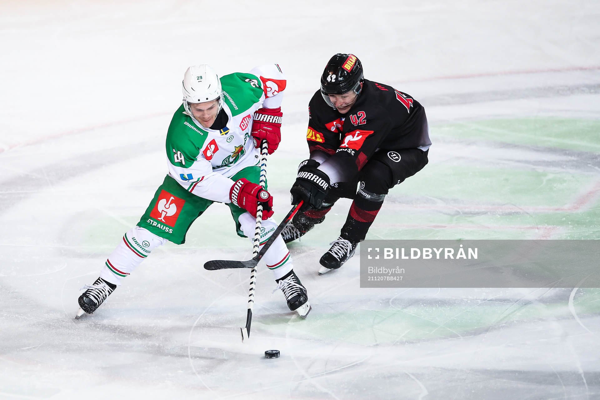 Tyler Kelleher of Rögle and David Vitouch of Sparta Prag