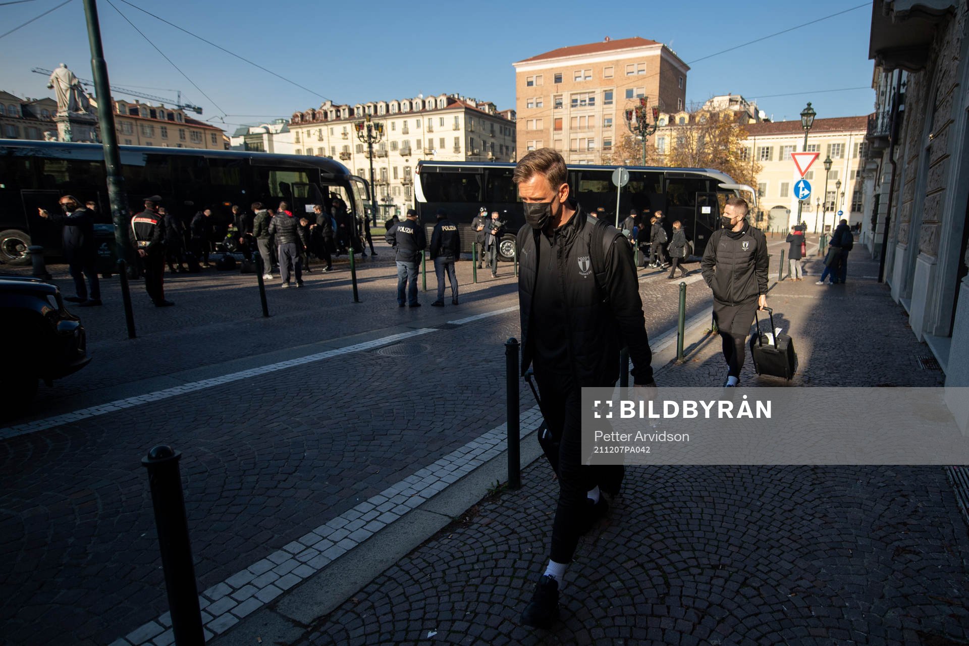 Goalkeeper Johan Dahlin arrives at the hotel