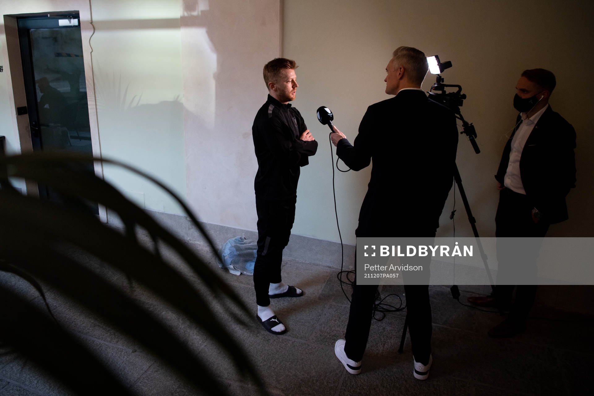 Anders Christiansen is interviewed at the team hotel
