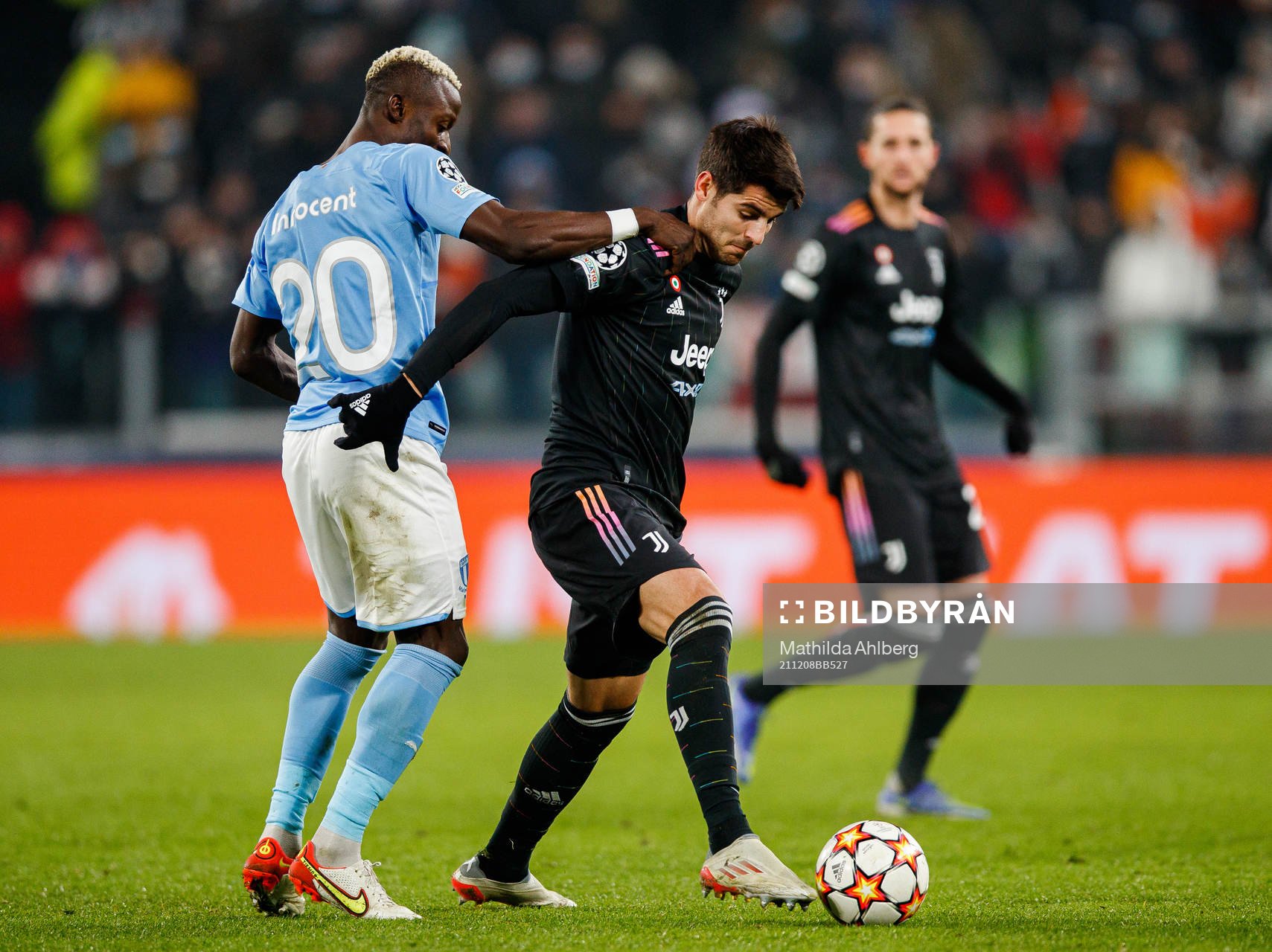 Bonke Innocent of Malmö FF and Alvaro Morata of Juventus