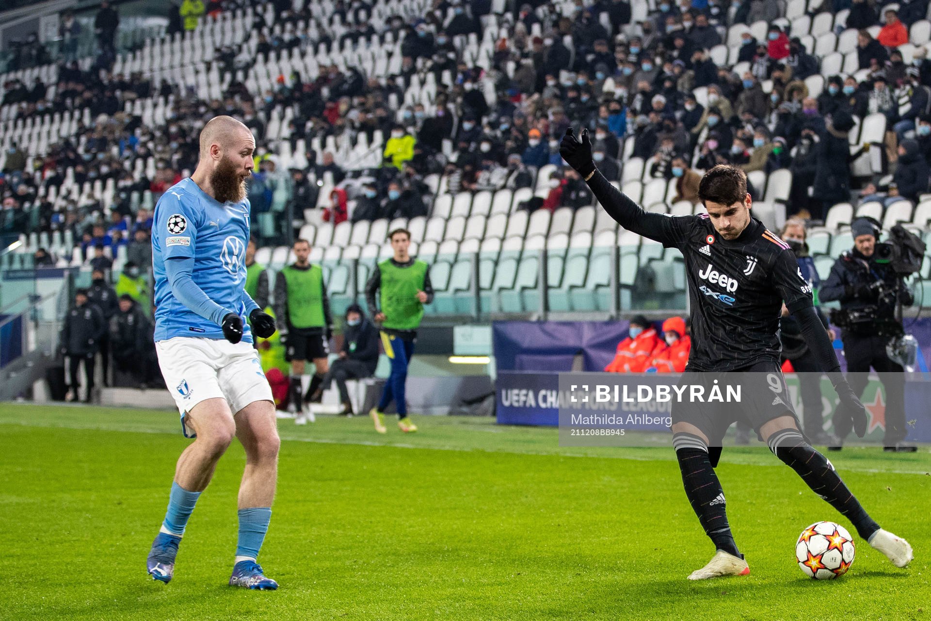 Jo Inge Berget of Malmö FF and Alvaro Morata of Juventus