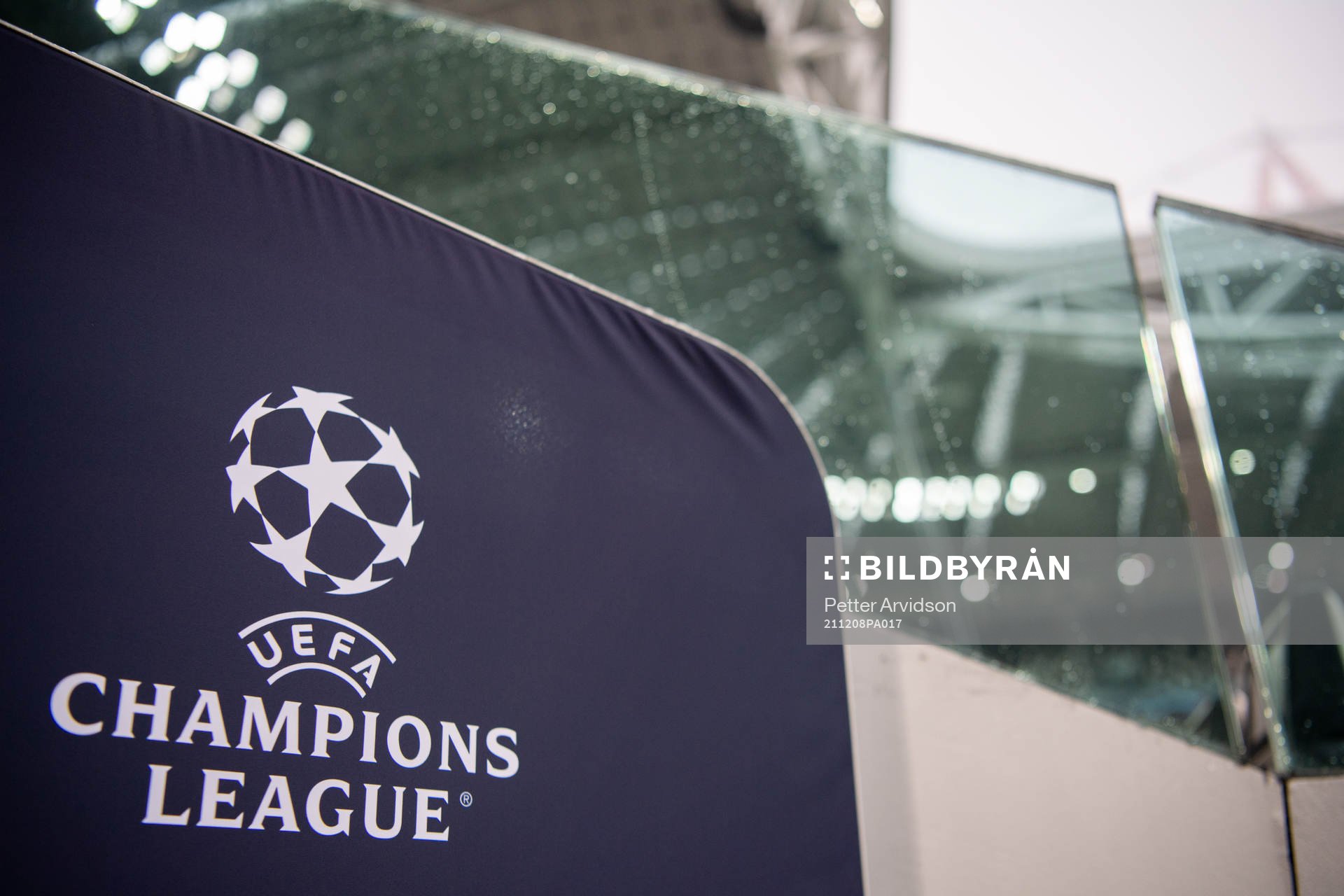 A UEFA Champions League sign ahead the UEFA Champions