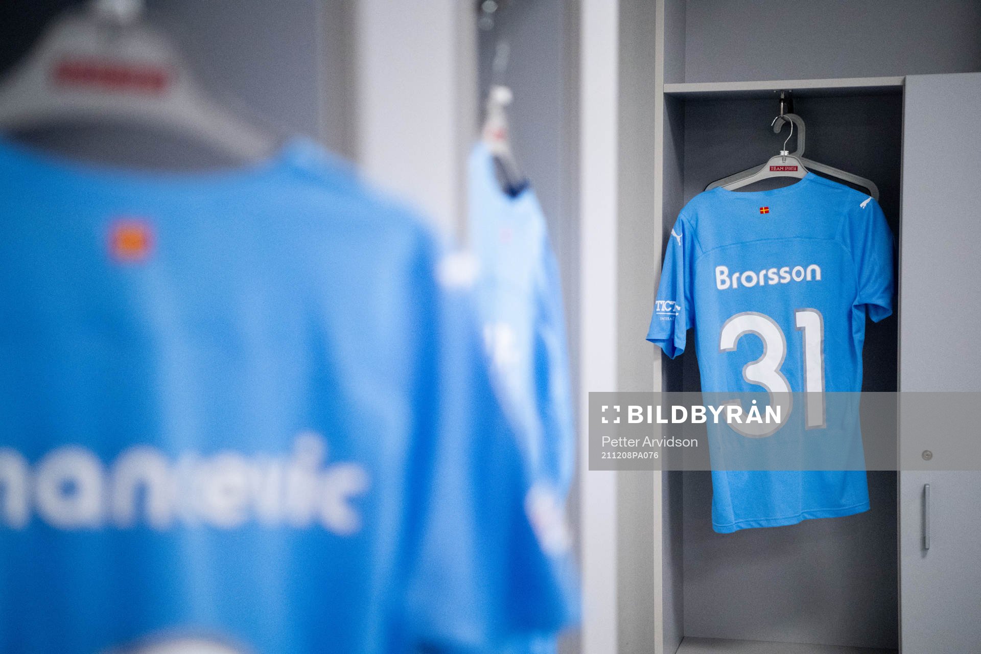 The kit of Franz Brorsson of Malmö FF in the dressing room