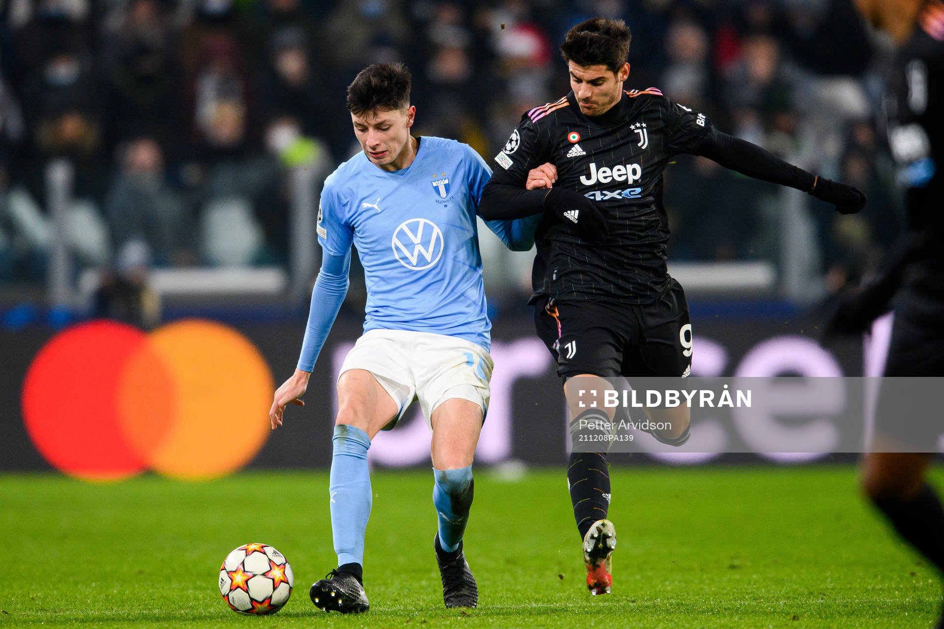 Anel Ahmedhodzic of Malmö FF and Alvaro Morata of Juventus