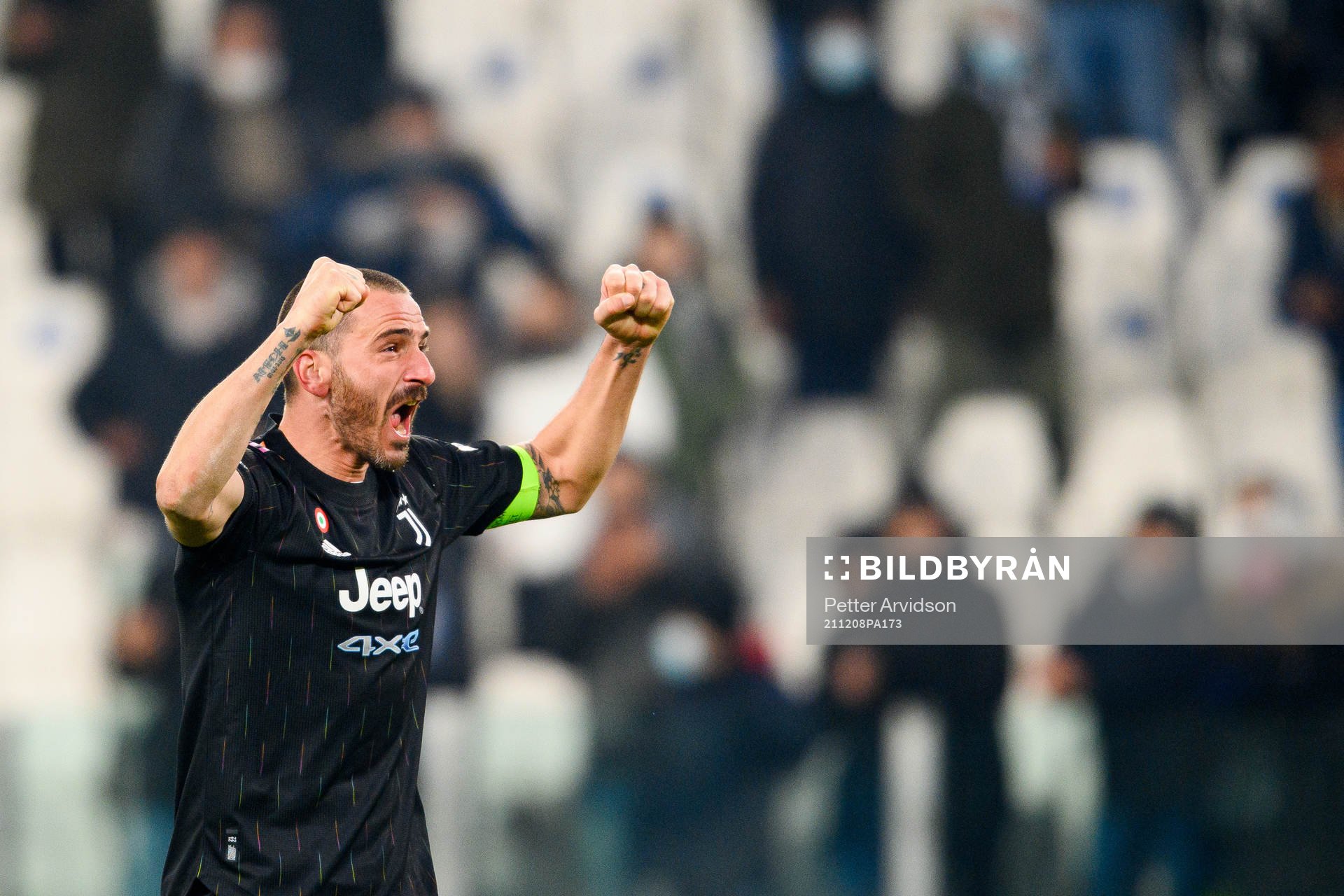 Leonardo Bunucci of Juventus celebrates after the UEFA Champions League football match between Juventus and Malmö FF on December 8, 2021 in Turin.