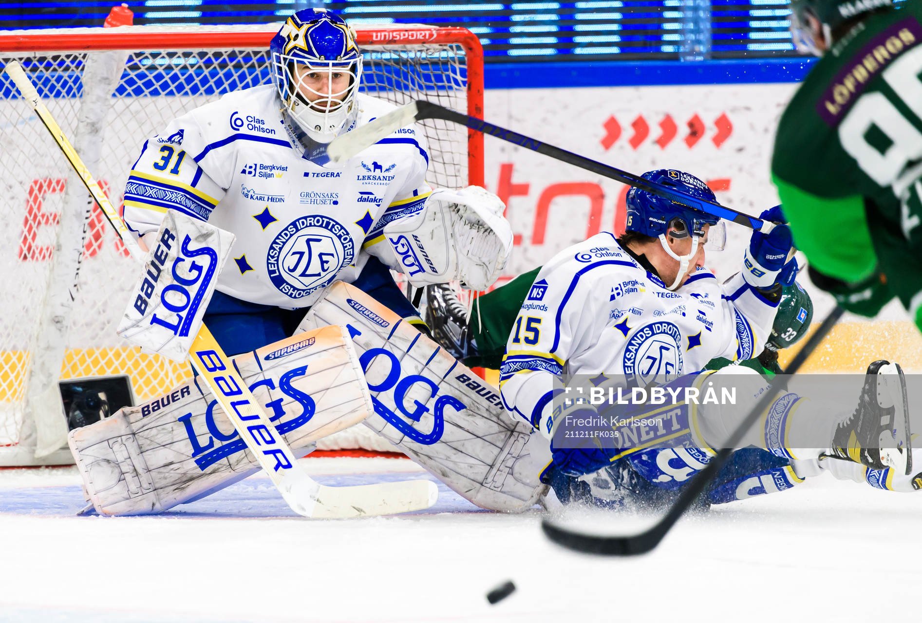 Leksands målvakt Kasimir Kaskisuo och Färjestads Albert
