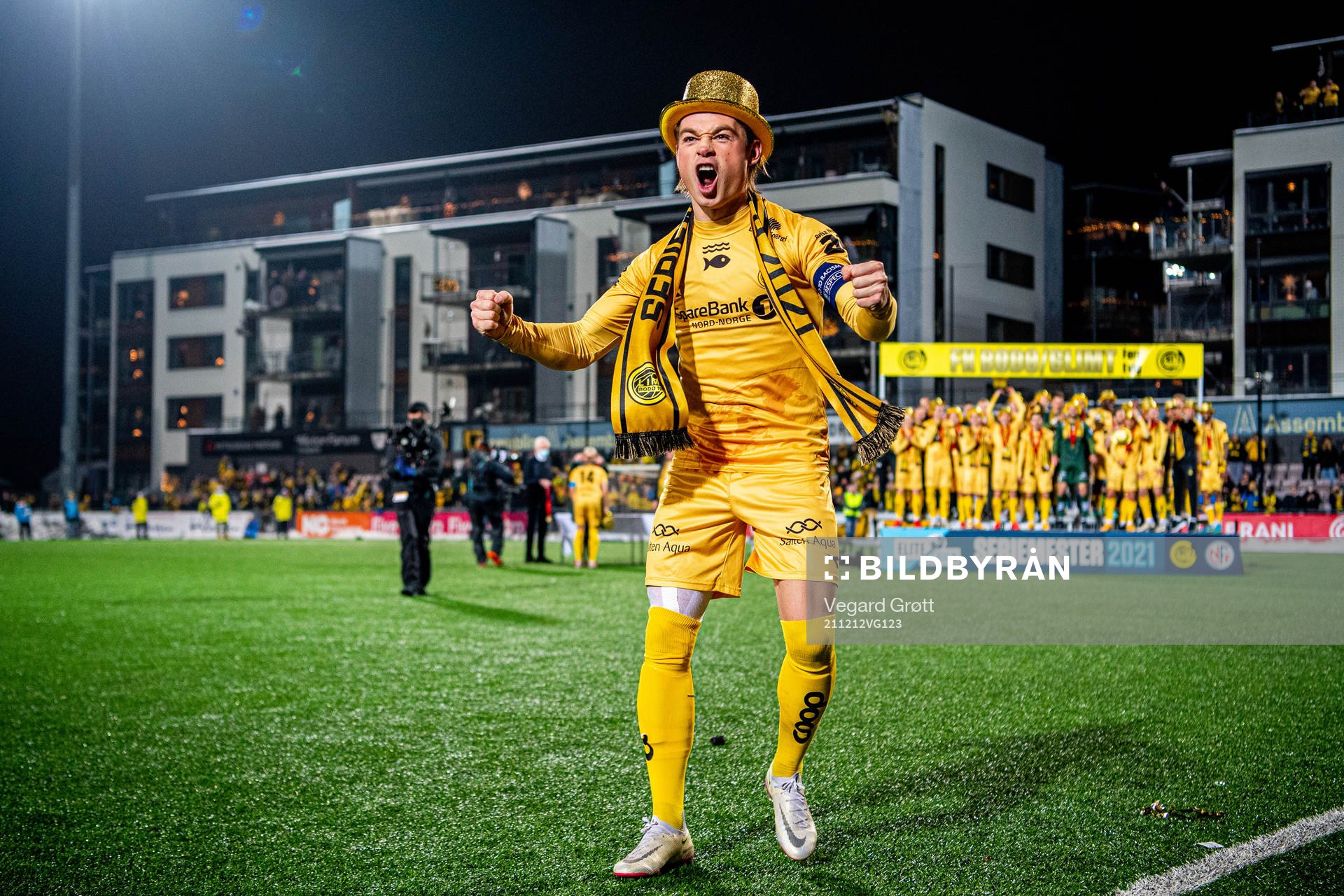 Patrick Berg of Bodø/Glimt celebrates winning the league