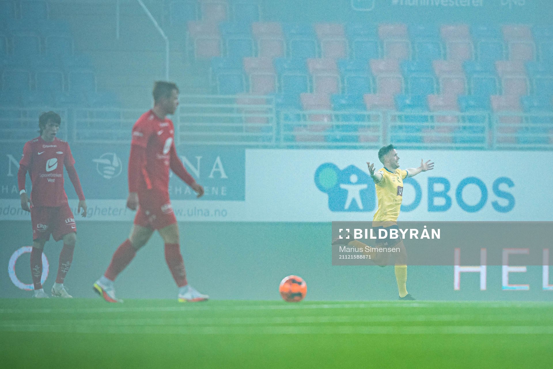 Torje Wichne of Jerv celebrates after scoring the 0-1 goal during the Eliteserien playoff football match between Brann and Jerv on December 15, 2021 in Oslo.