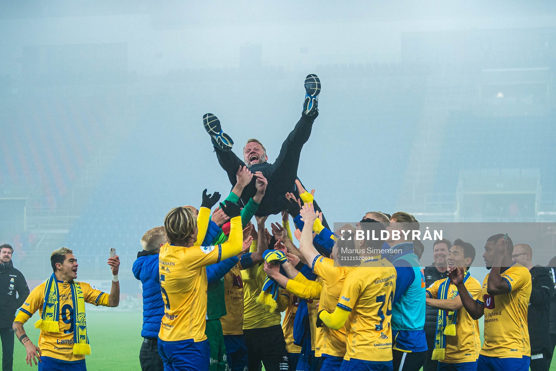 Arne Sandstø, head coach of Jerv, celebrates