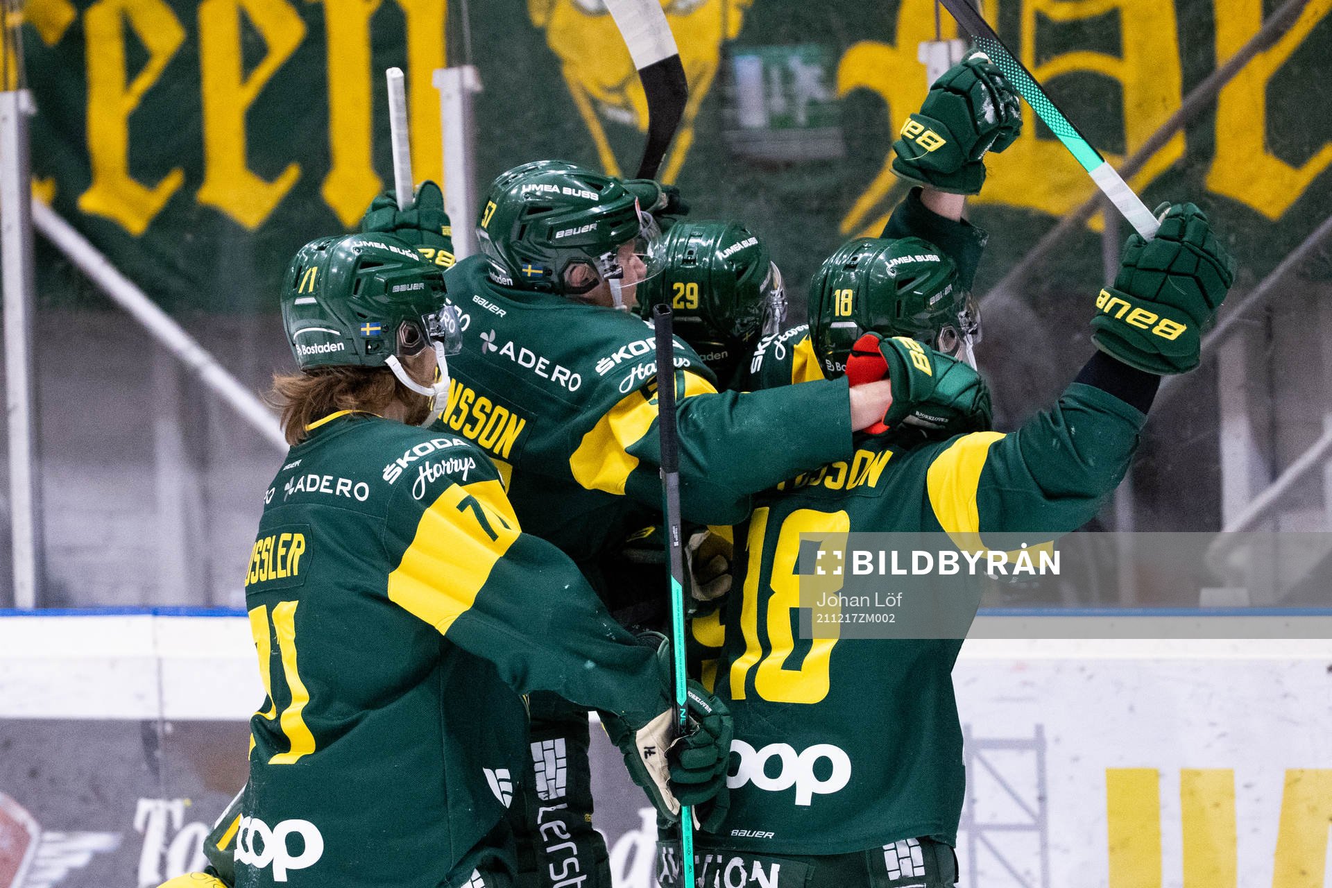 Björklövens Alexander Wiklund jublar med lagkamrater