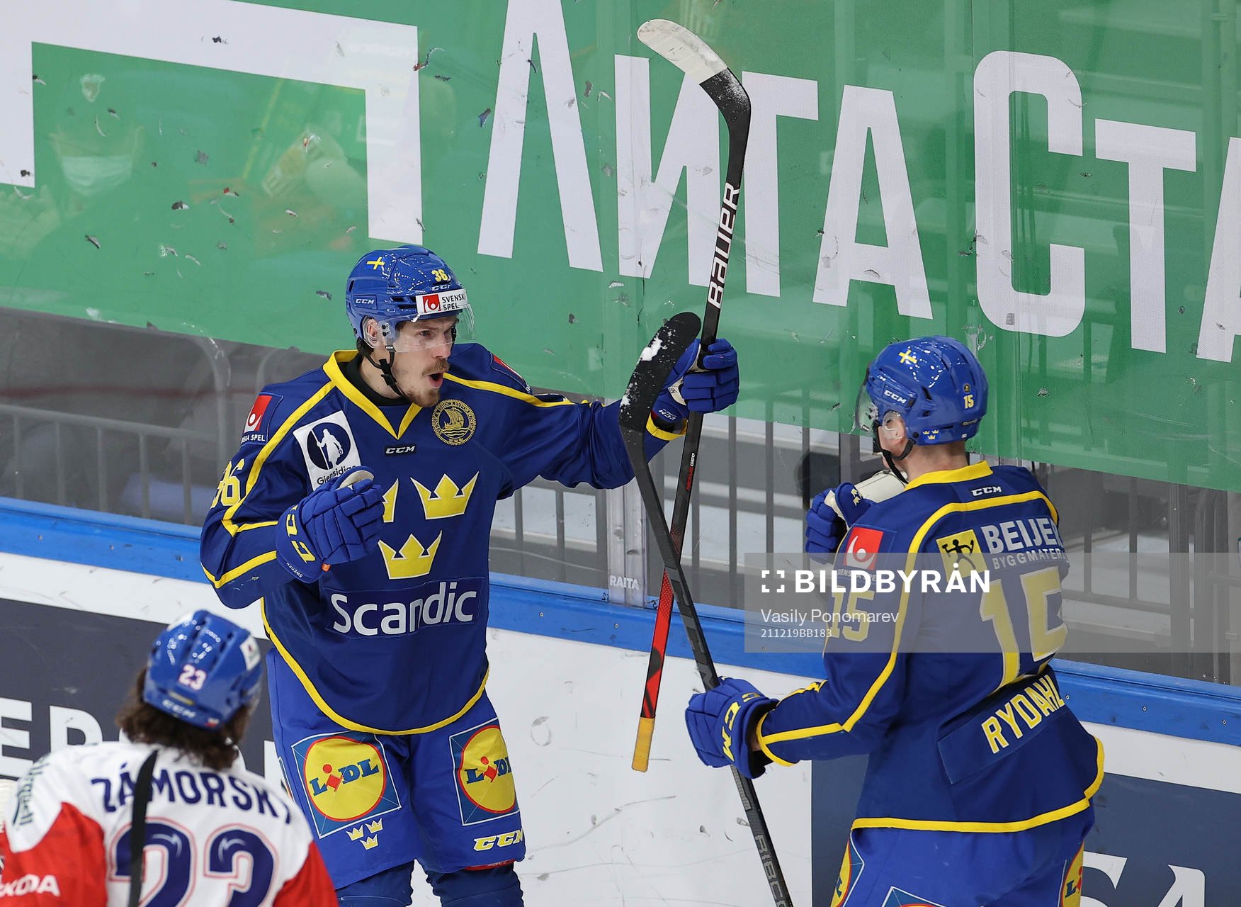 Emil Larsson and Gustav Rydahl of Sweden celebrates