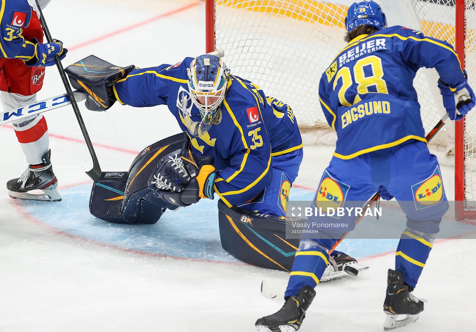 Goalkeeper Magnus Hellberg and Oscar Engsund of Sweden