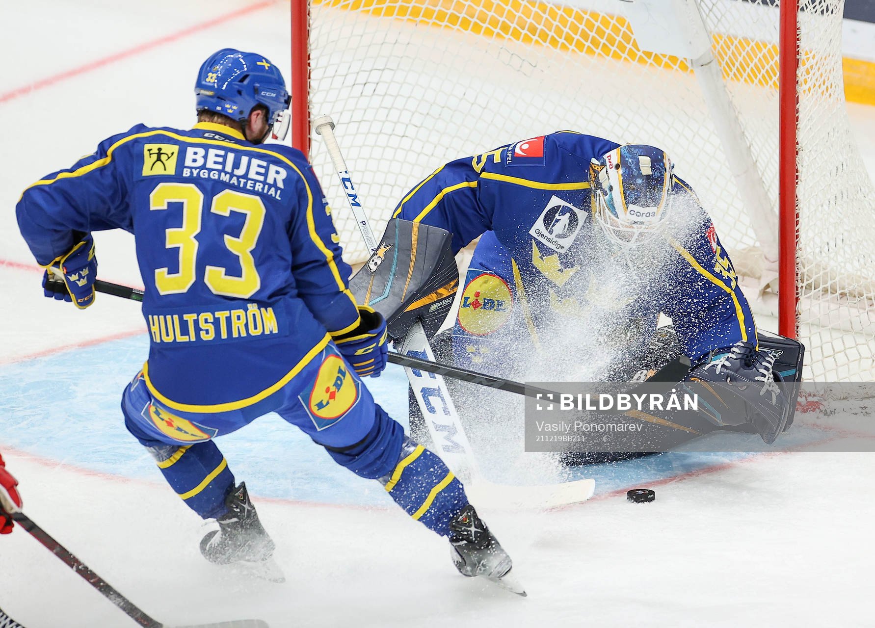 Goalkeeper Magnus Hellberg and Linus Hultström of Sweden