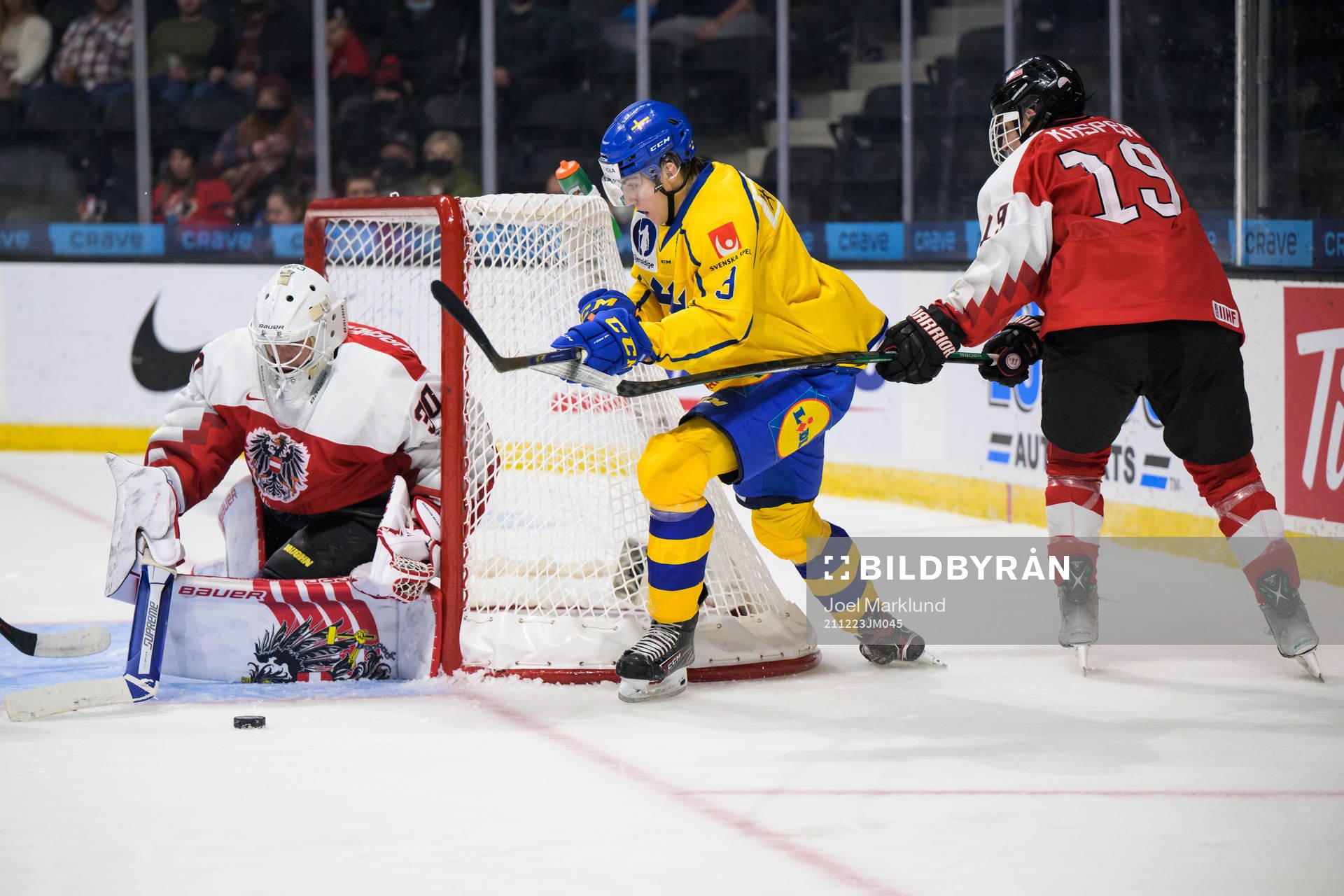 Goaltender Sebastian Wraneschitz and Marco Kasper of