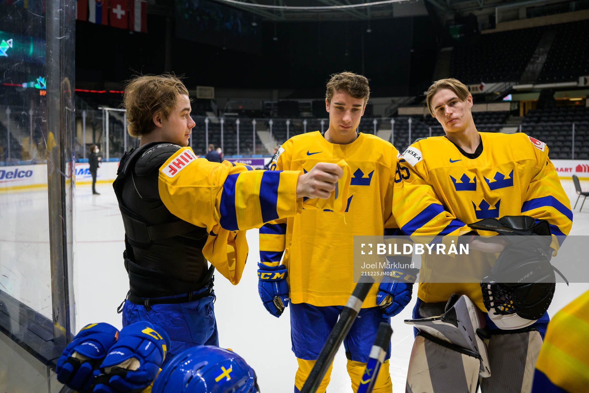 Alexander Holtz, Daniel Torgersson and goaltender Jesper