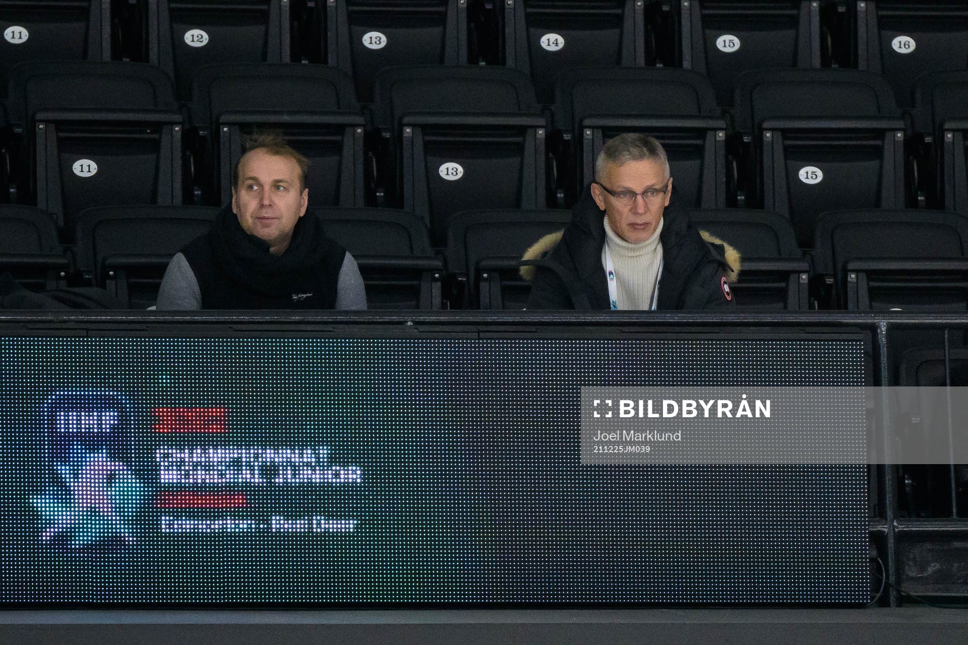 Igor Larionov of Russia (R) watches the training session of