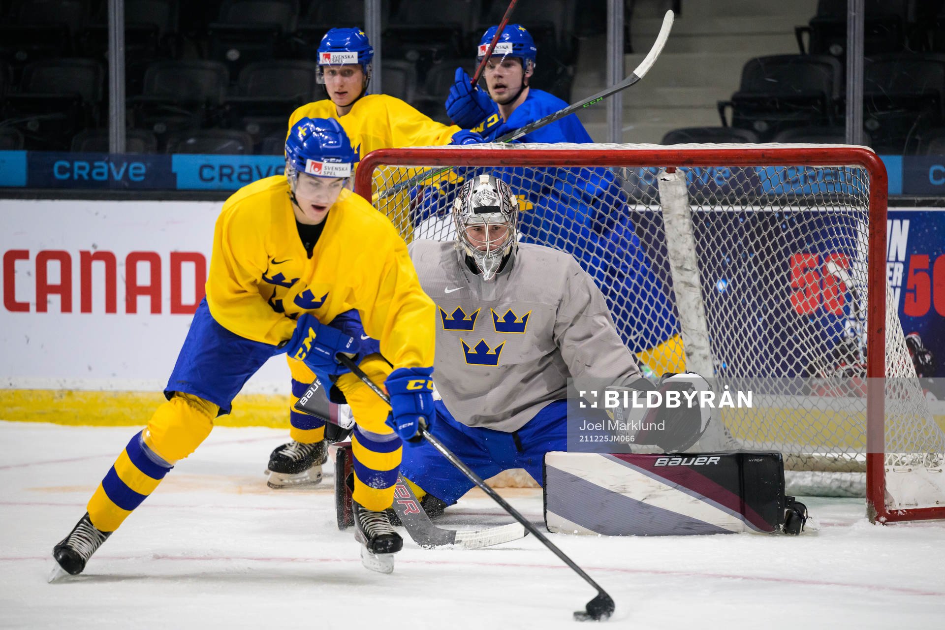 Goaltender Jesper Vikman of Sweden at a training session