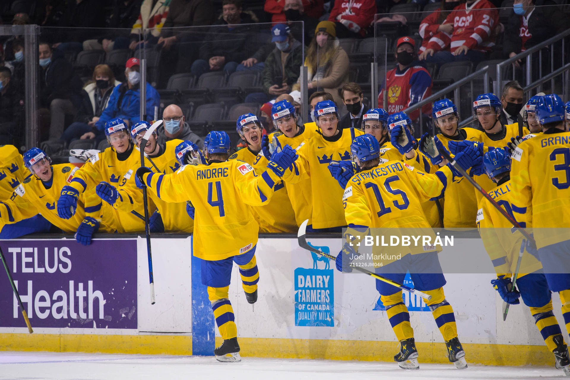 Emil Andrae of Sweden celebrates with teammates