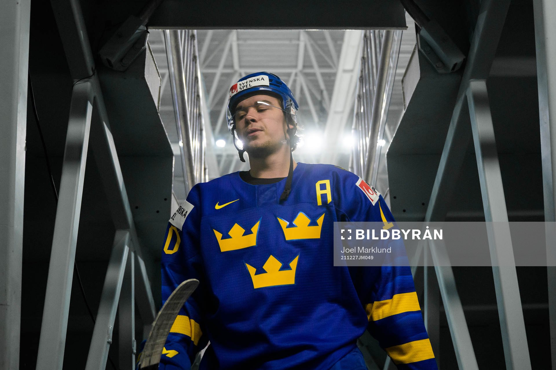 Alexander Holtz of Sweden leaving warm-up