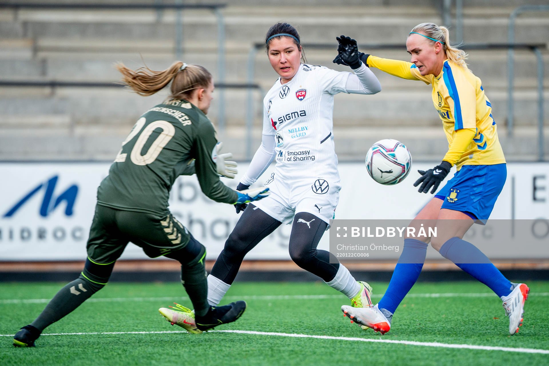 Rosengårds Loreta Kullashi mot Bröndbys målvakt Naja