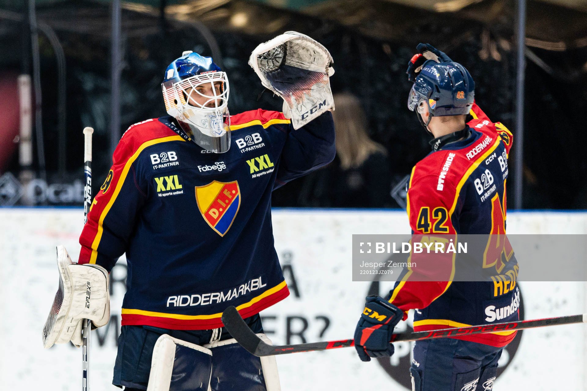 Djurgårdens målvakt Mantas Armalis och Ludvig Hedström