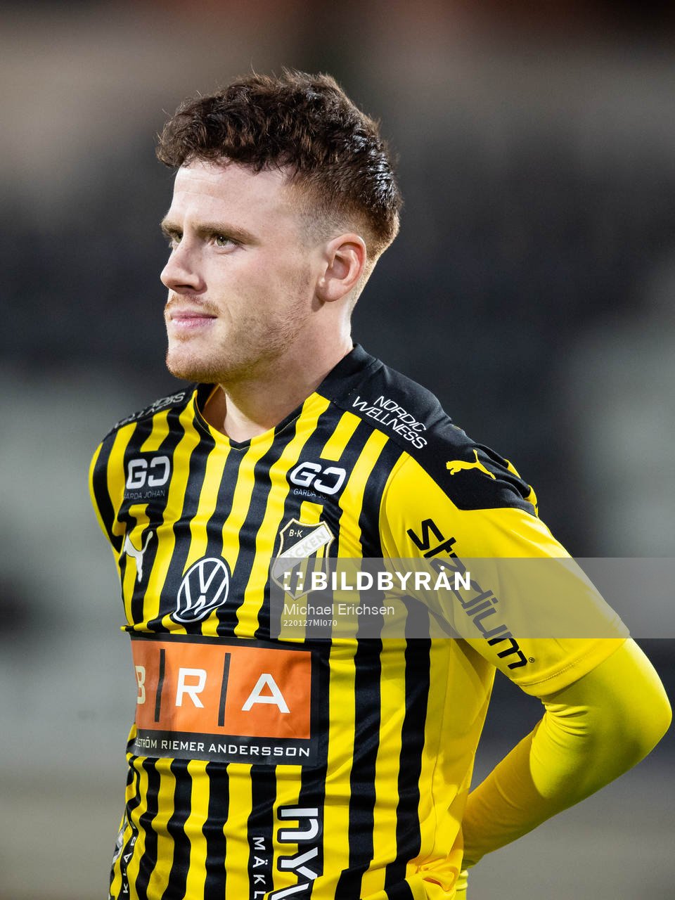 Häckens Tobias Heintz innan träningsmatchen i fotboll