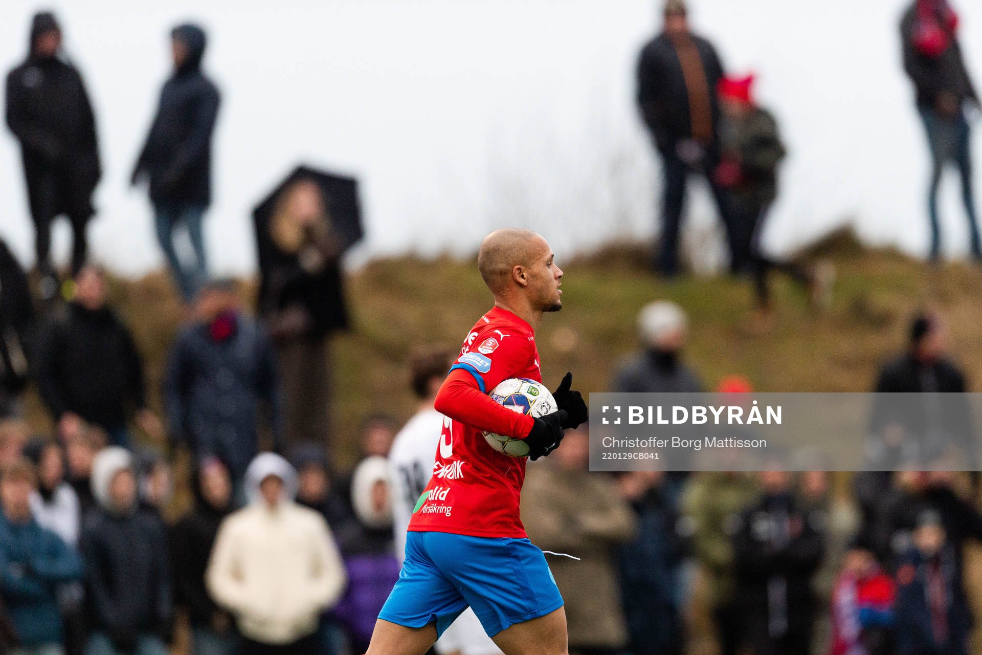 Helsingborgs Anthony van den Hurk jublar efter 0-4 under träningsmatchen i fotboll mellan Hittarp och Helsingborg och den 29 januari 2022 i Helsingborg.