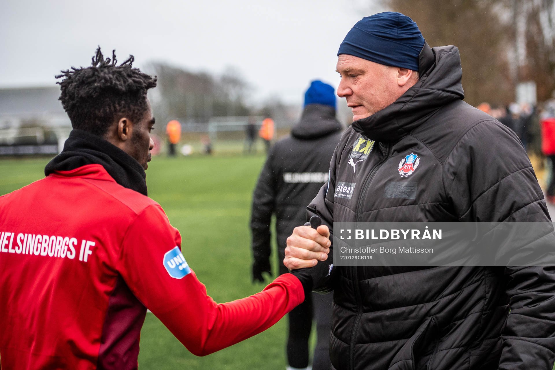 Helsingborgs Benjamin Acquah och tränare Jörgen