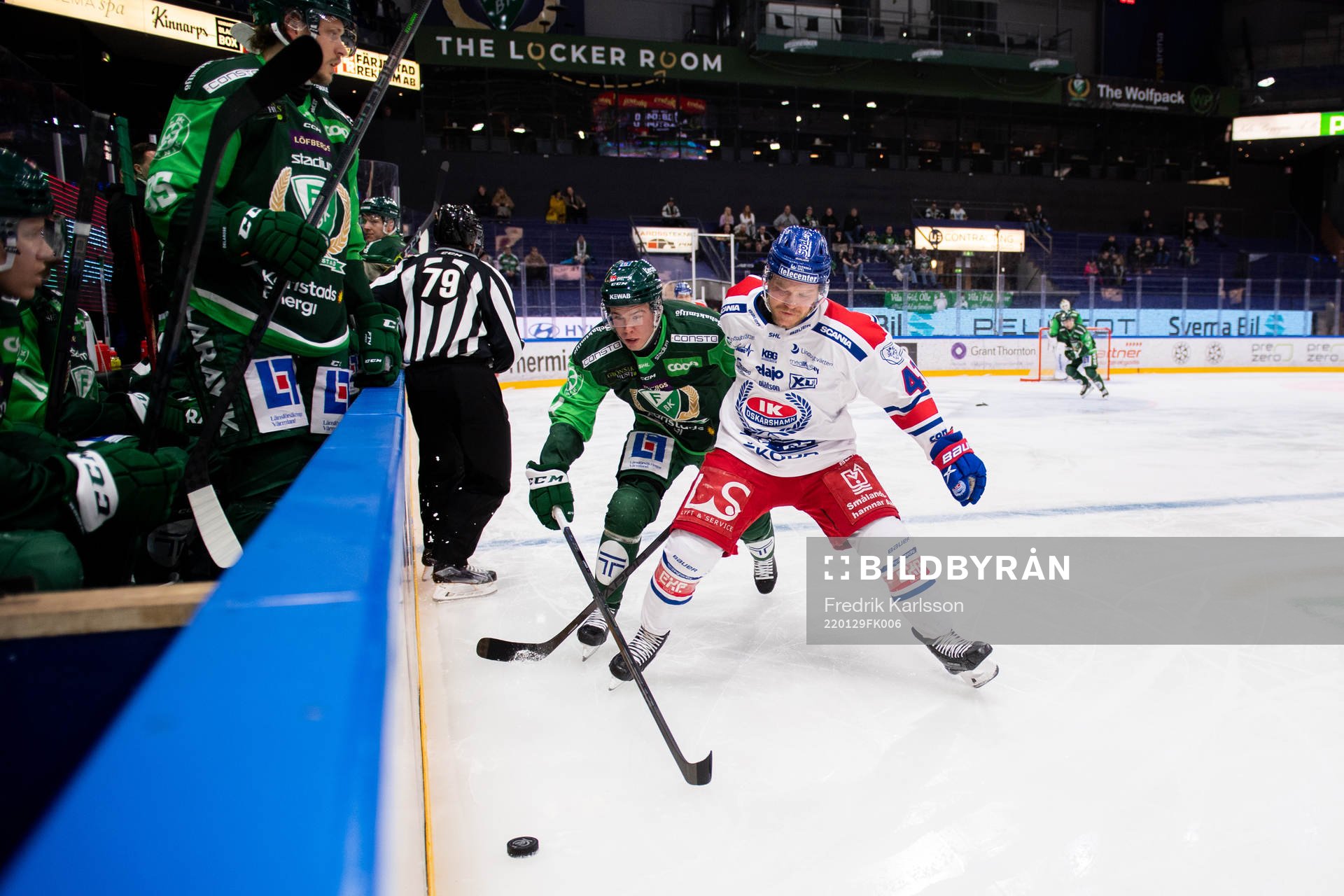 Färjestads Oscar Lawner och Oskarshamns Johan Johnsson