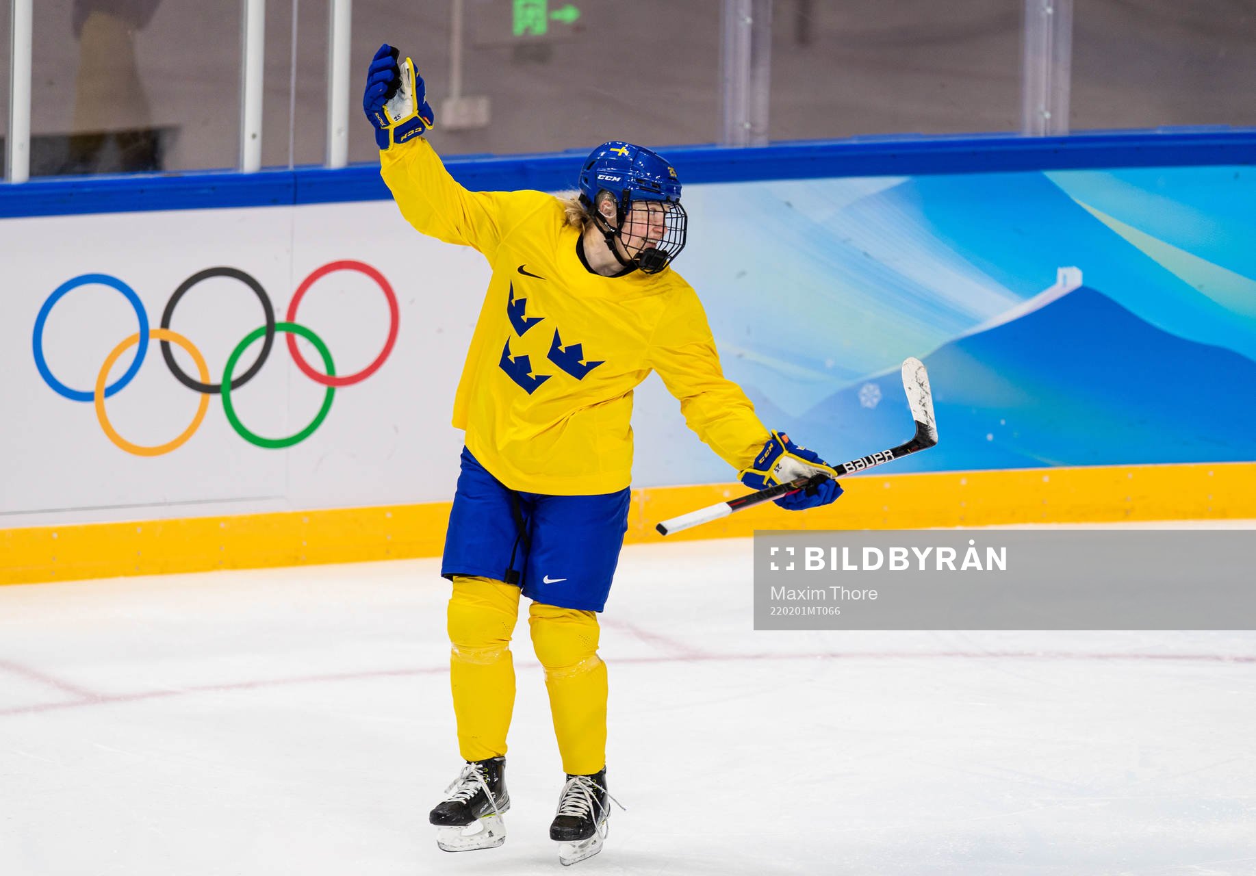 Lina Ljungblom of Sweden women's ice hockey team celebrates