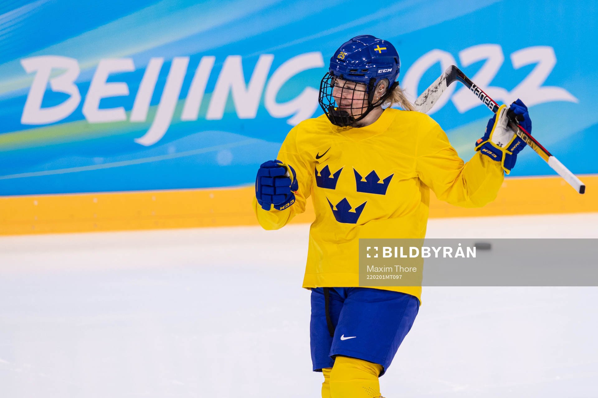 Lina Ljungblom of Sweden women's ice hockey team celebrates