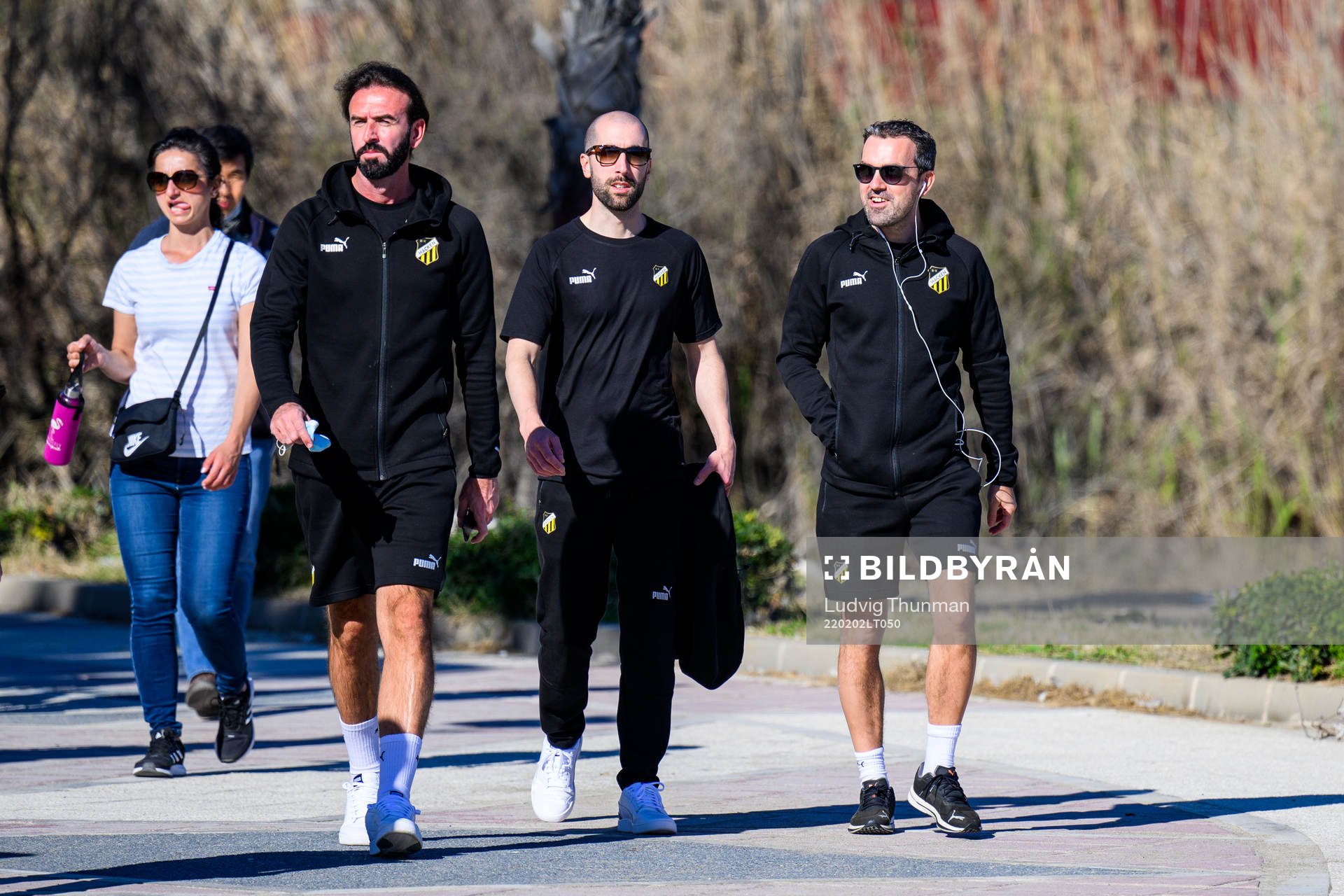 Jordi González Aznar, Martin Foyston, Hristijan Cvetkovski under en teambuilding övrning med Häcken den 2 februari 2022 i Marbella.