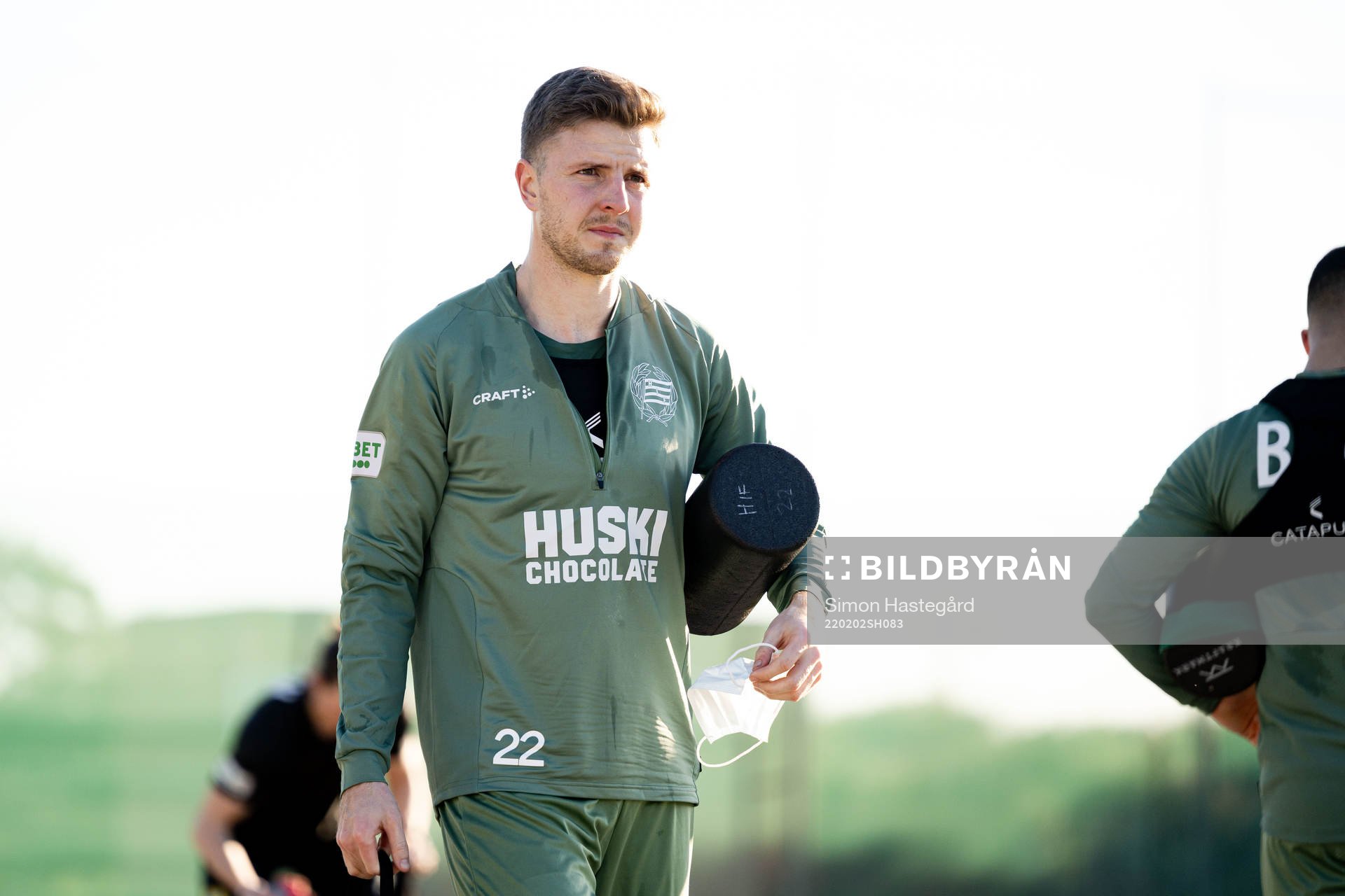 Joel Nilsson under en fotbollsträning med Hammarby den 2 februari 2022 i Marbella. 