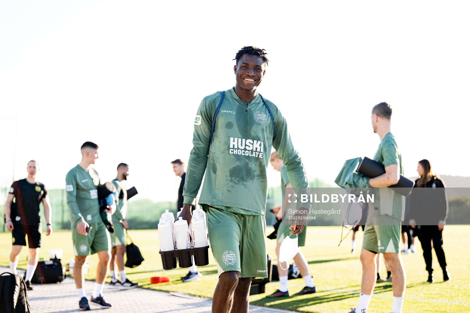 Nathaniel Adjei under en fotbollsträning med Hammarby den 2 februari 2022 i Marbella. 