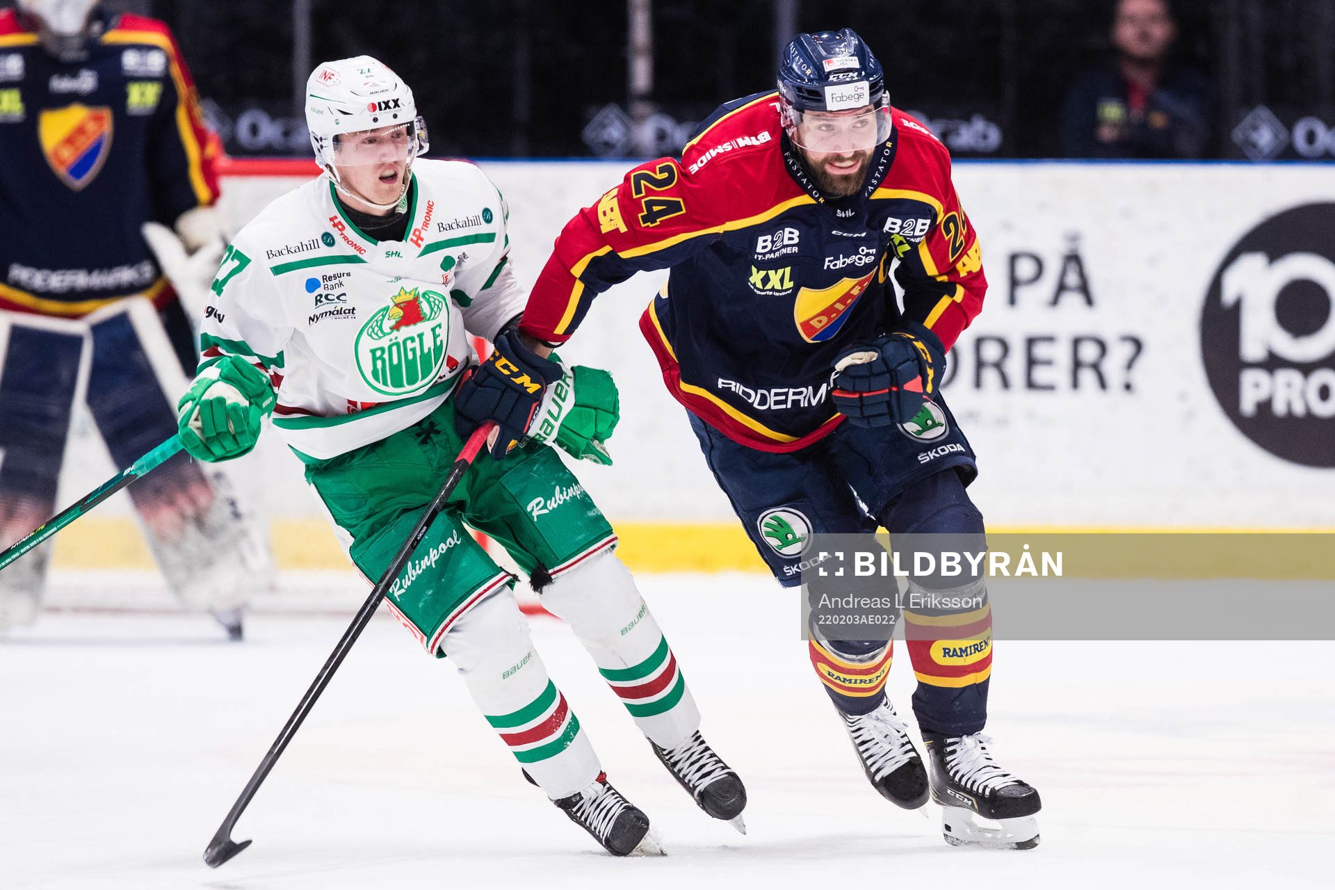 Rögles Linus Sjödin och Djurgårdens Ludvig Rensfeldt