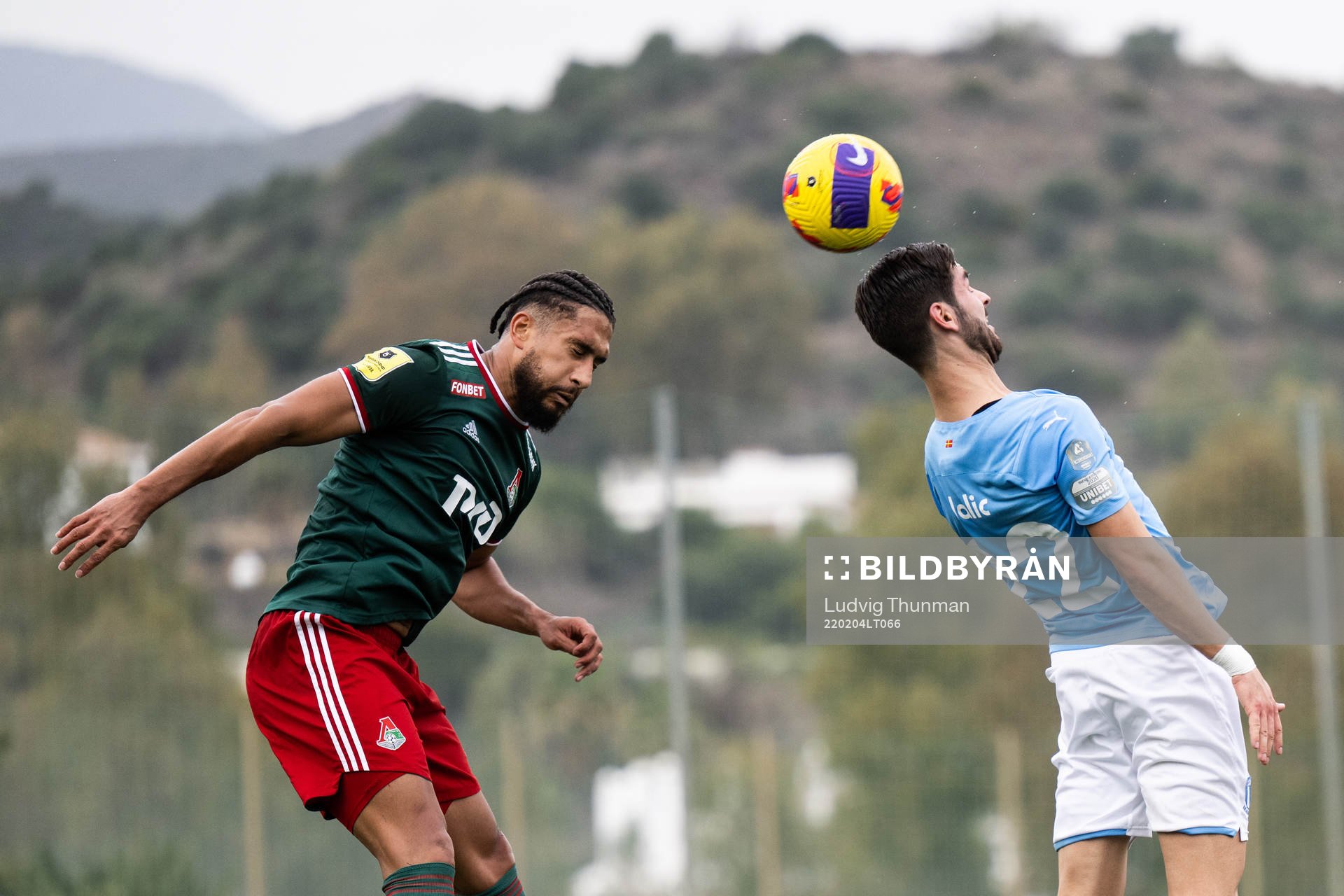 Adi Nalic of Malmö FF and Pablo Nascimento Castro of Lokomotiv Moskva during the friendly football match between Malmö FF and Lokomotiv Moskva on February 4, 2022 in Marbella.