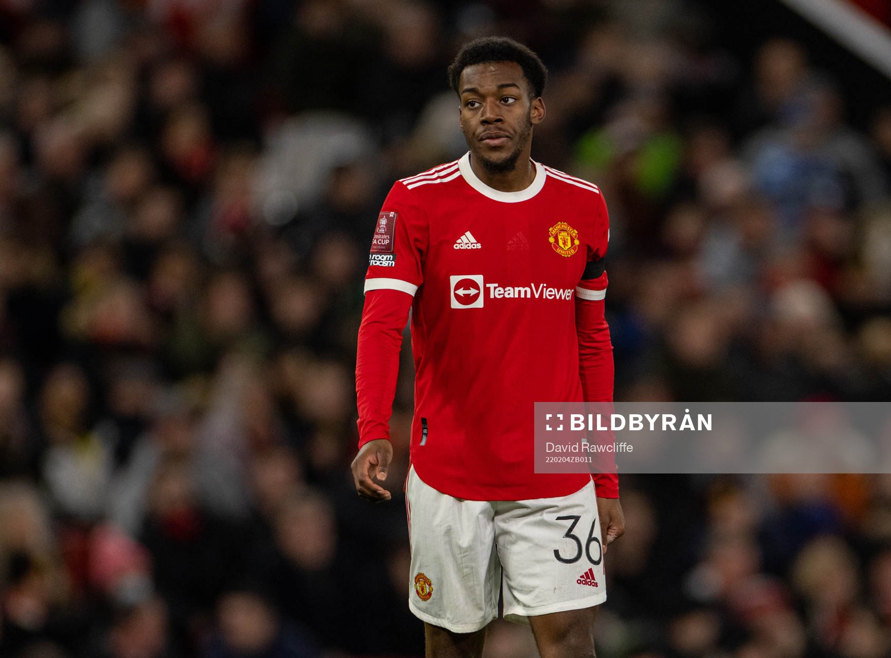 Manchester Uniteds Anthony Elanga under fotbollsmatchen i FA-cupen mellan Manchester United och Middlesbrough den 4 februari 2022 i Manchester.