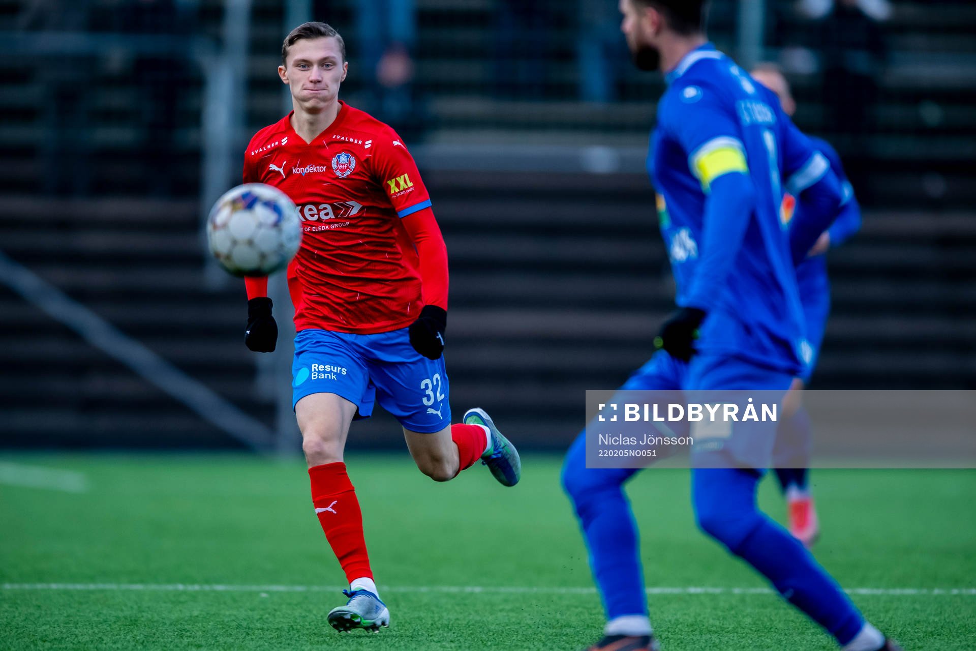 Helsingborgs Anton Nilsson under träningsmatchen i fotboll mellan Helsingborg och Hvidovre den 5 februari 2022 i Helsingborg. 
