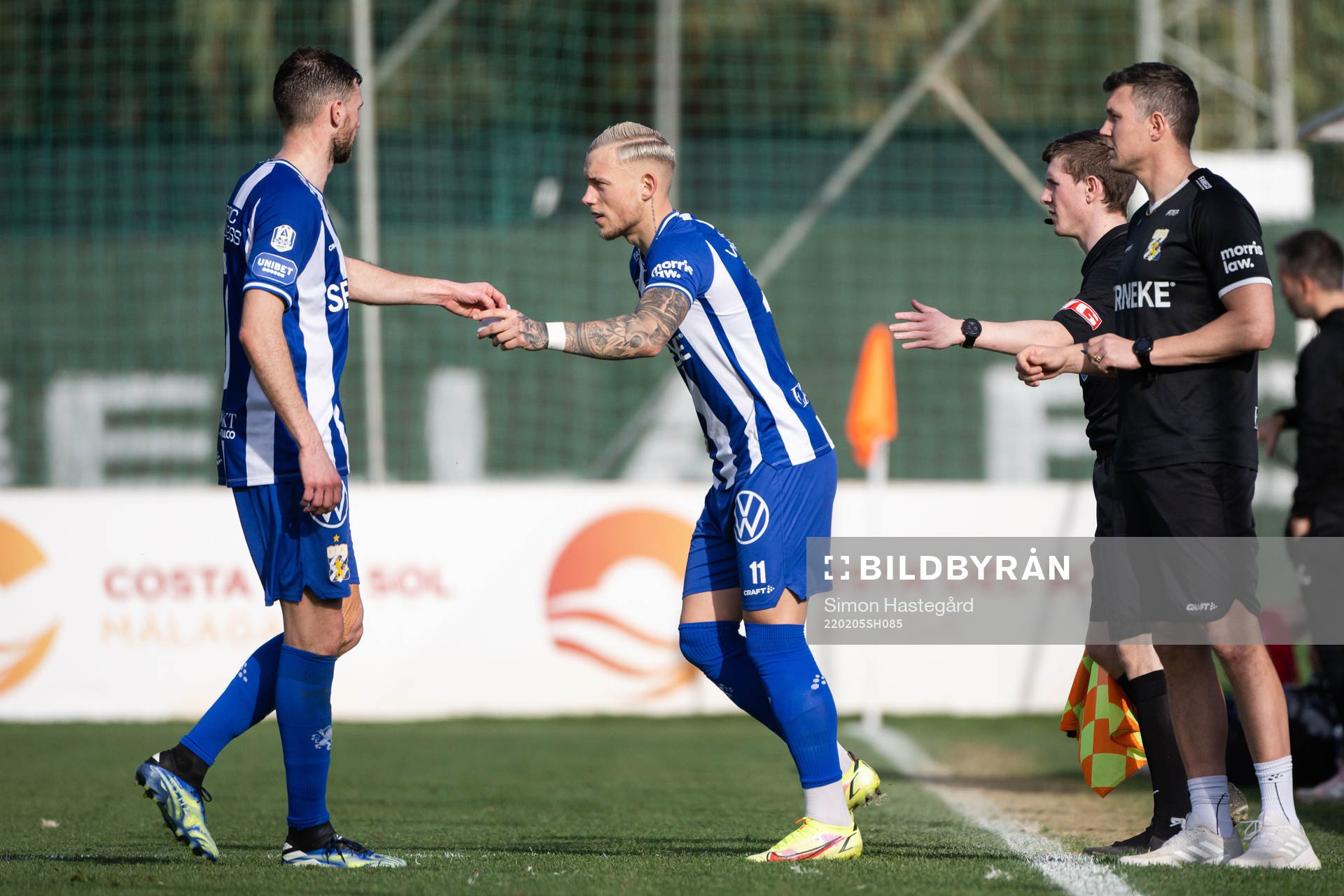 Byte mellan IFK Göteborgs Marcus Berg och Erik Sorga under träningsmatchen i fotboll mellan Hammarby och IFK Göteborg den 5 februari 2022 i Marbella.