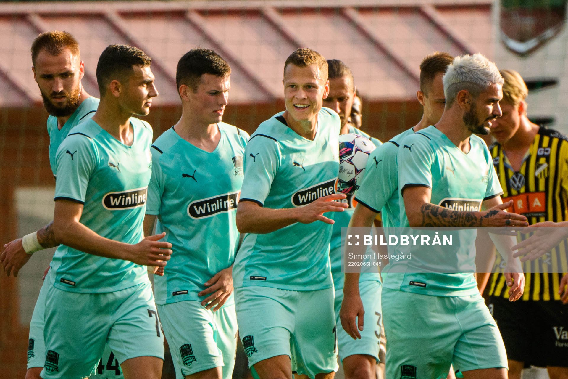 Viktor Claesson of Krasnodar celebrates with his teammates