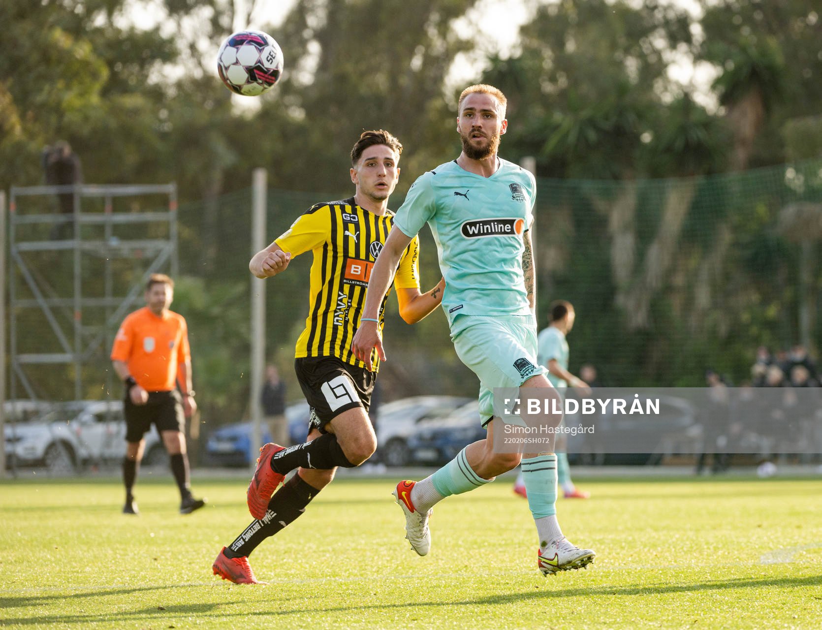Filip Trpcevski of Häcken and Alexandr Martynovich of Krasnodar during the Friendly match between Häcken and Krasnodar on February 6, 2022 in Marbella.
