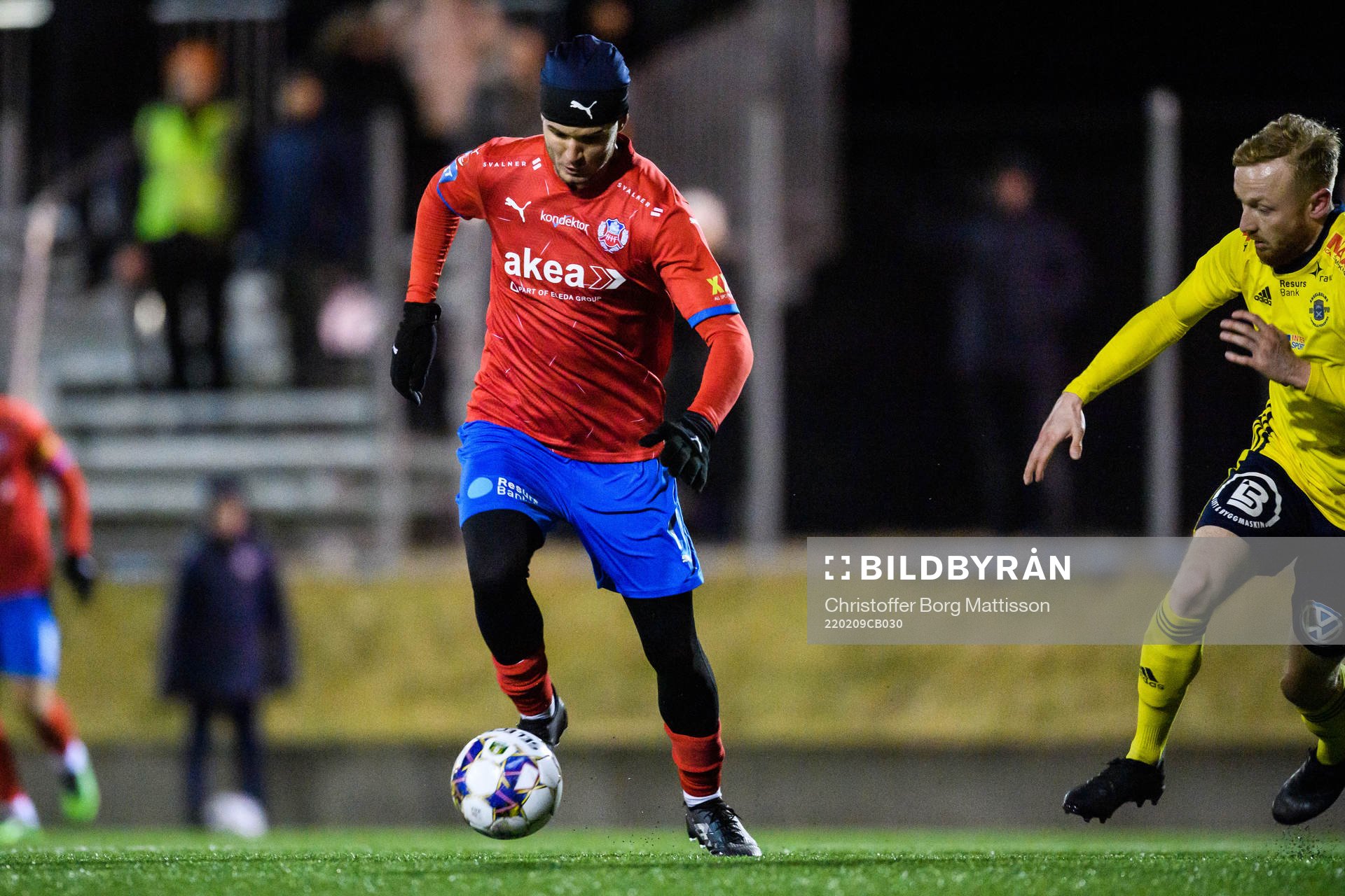 Helsingborgs Wilhelm Loeper under träningsmatchen i fotboll mellan Helsingborg och Ängelholm den 9 februari 2022 i Helsingborg.