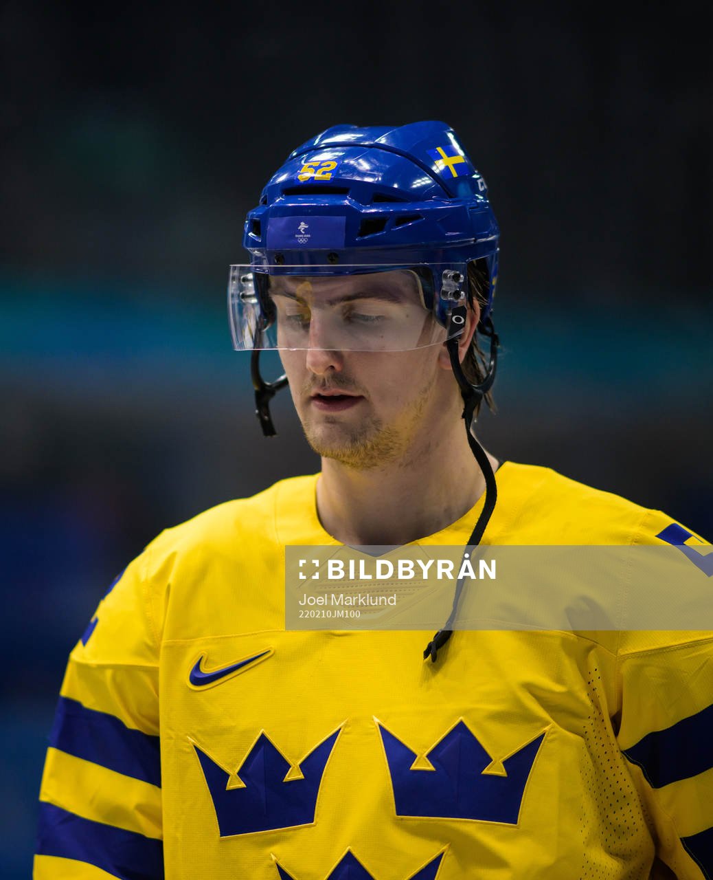 Philip Holm of Sweden at warm-up in an ice hockey